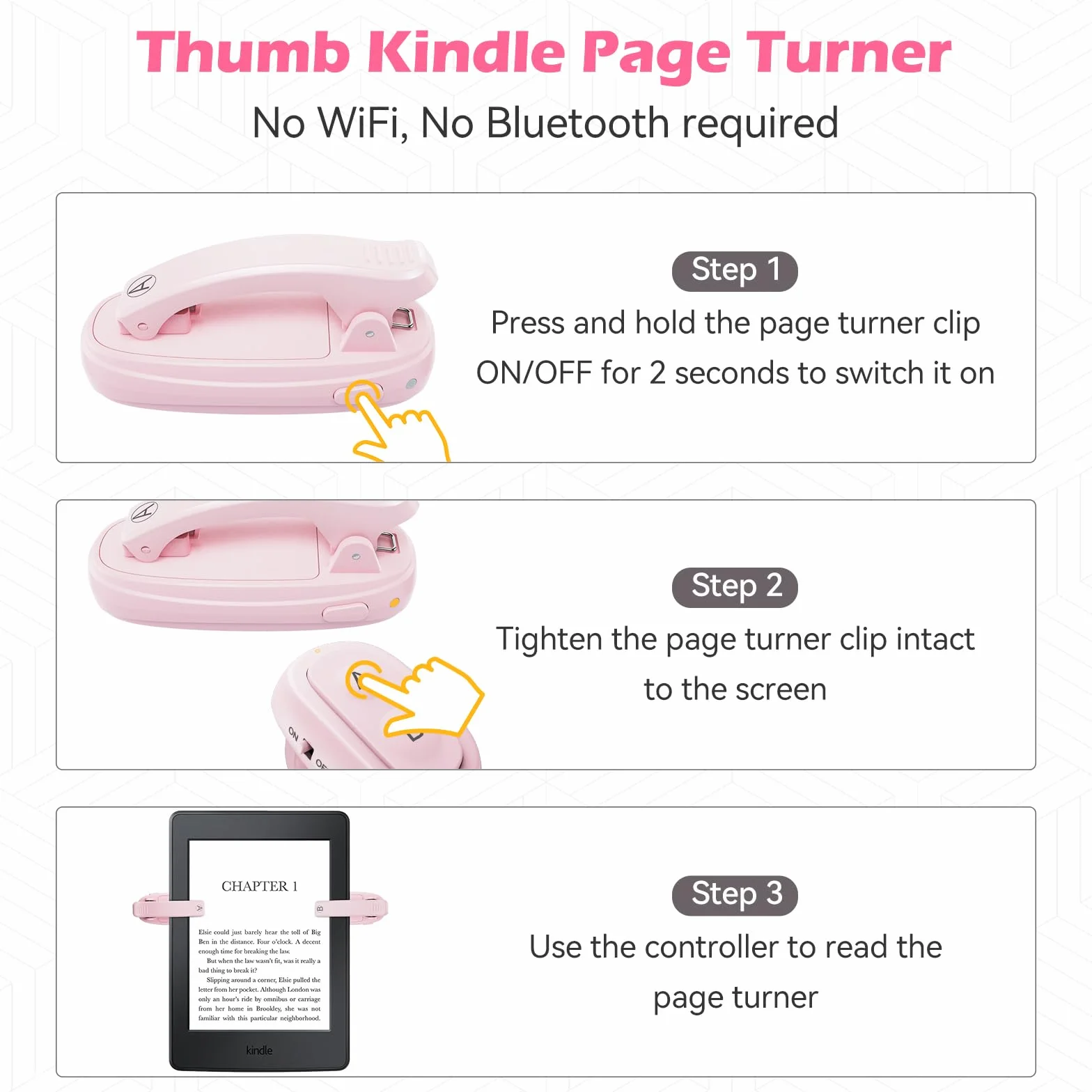 Telecomando per girare pagine per Kindle Paperwhite Turner eReader: scatto remoto della fotocamera, Kindle Clicker Page Turner per iPad, tablet Android, Surface e-book, lettura fumetti, accessori rosa