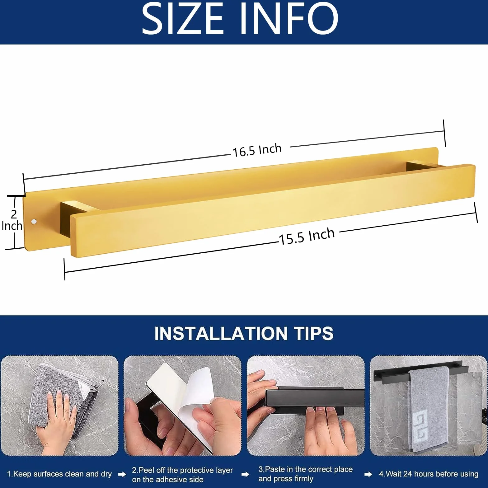 Portasciugamani da bagno in acciaio inossidabile impermeabile antiruggine 40 cm oro