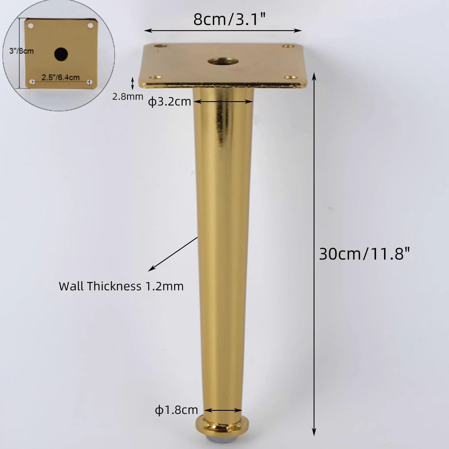 Generico Piedini per Divano in Metallo da 30 cm 4 Pezzi Supporto per Gambe per Divano Superficie Galvanizzata in Ferro Dorato Altezza Piedini per Tavolo: 10-30 cm Piedini per Mobile da 30 cm/11,8"