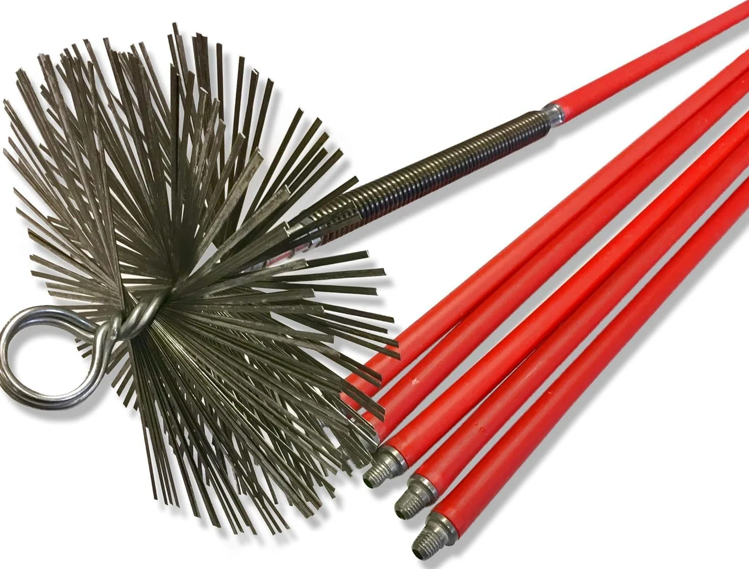 Kibros Kit spazzacamino pro non intubate scovolo acciaio Ø 200 mm 8,50 m | Scovolo acciaio piatto, 6 aste per 8,50 m, molla di partenza e attacchi metallici, per camini, stufe e caldaie.