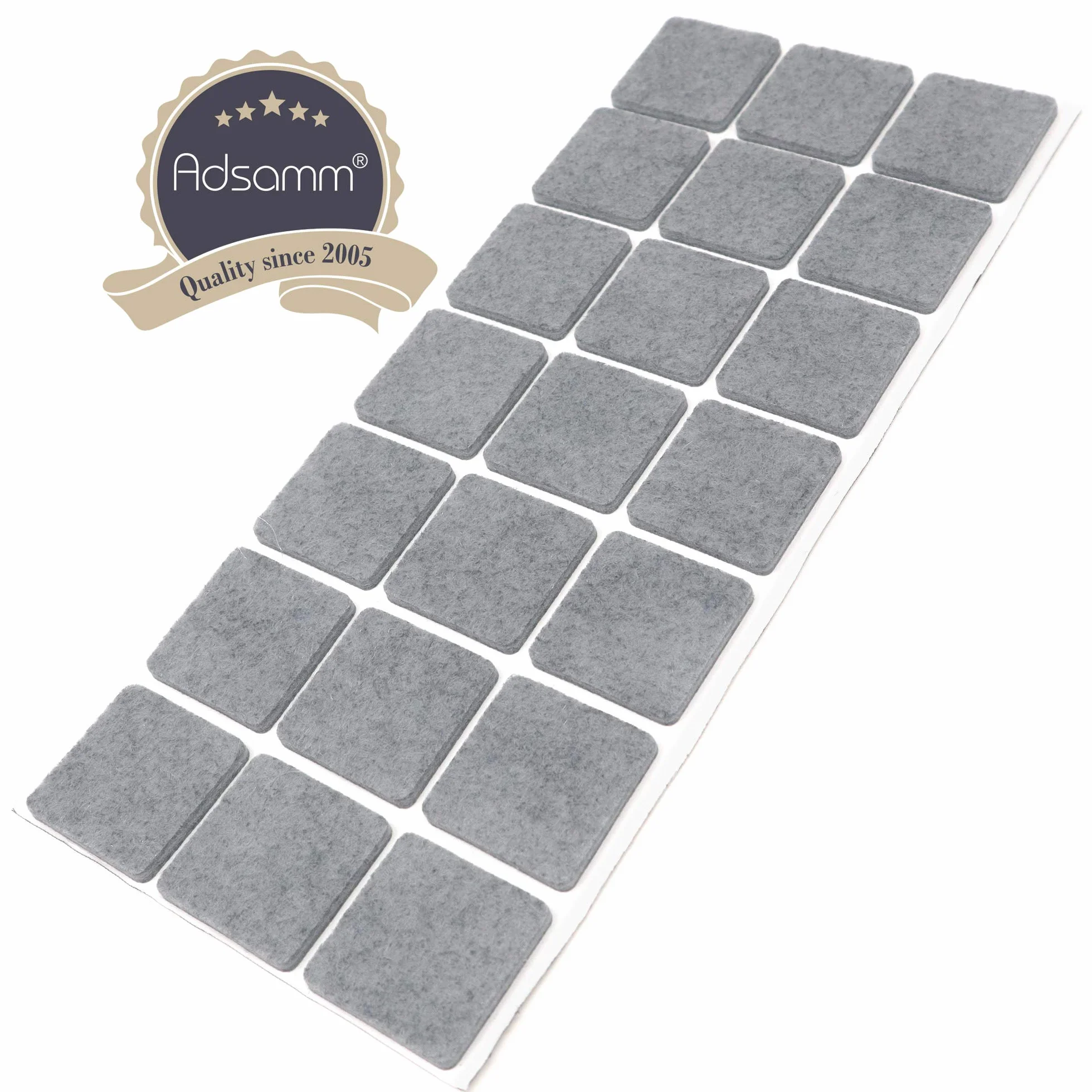 Adsamm® / 21 x feltrini autoadesivi/Grigio / 30x30 mm/Quadrato/piedini per mobili in feltro da 3.5 mm di spessore/pad protettivi per arredi