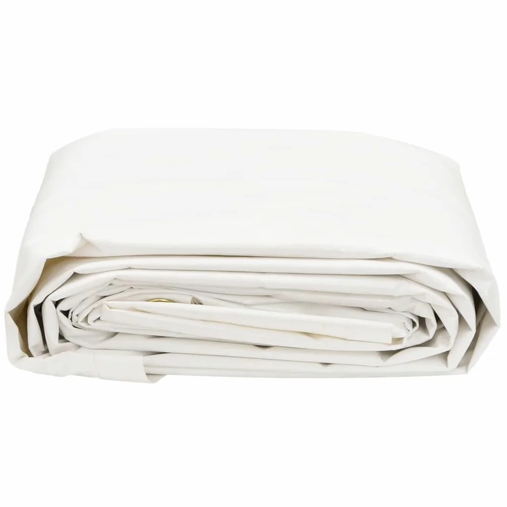 Telone bianco in tela con rivestimento in PVC, 5 x 8 m, 650 g/m², antistrappo, resistente alle intemperie, con occhielli, per mobili da giardino, auto, rimorchi, campeggio, esterni