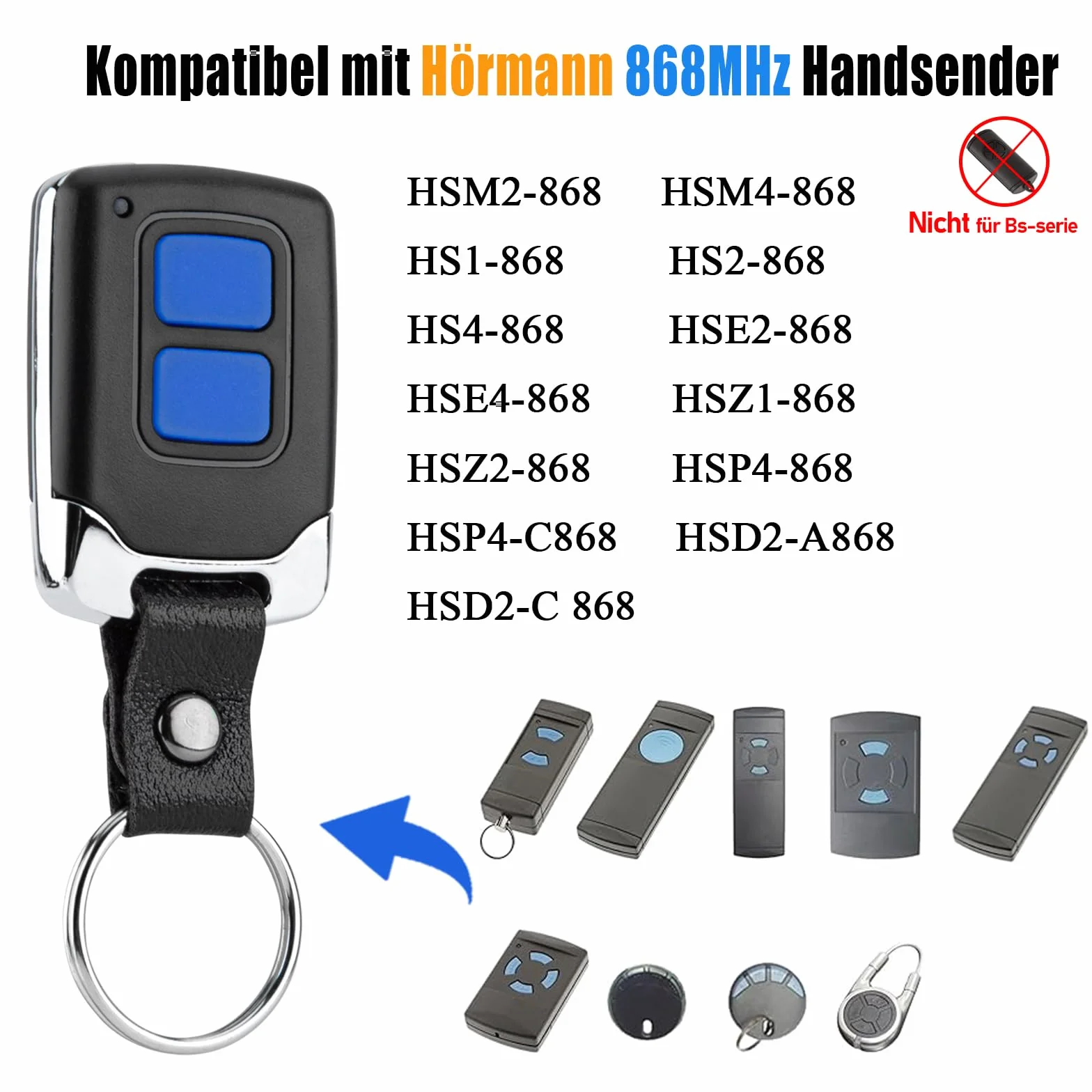 DDcafor Confezione da 2 telecomandi per Hörmann HSE2-868 HSM4-868 HS4-868 HS(M) 2/4, ricambio per Hörmann Blue Button 868,3 MHz telecomando, apriporta garage, mini telecomando portatile
