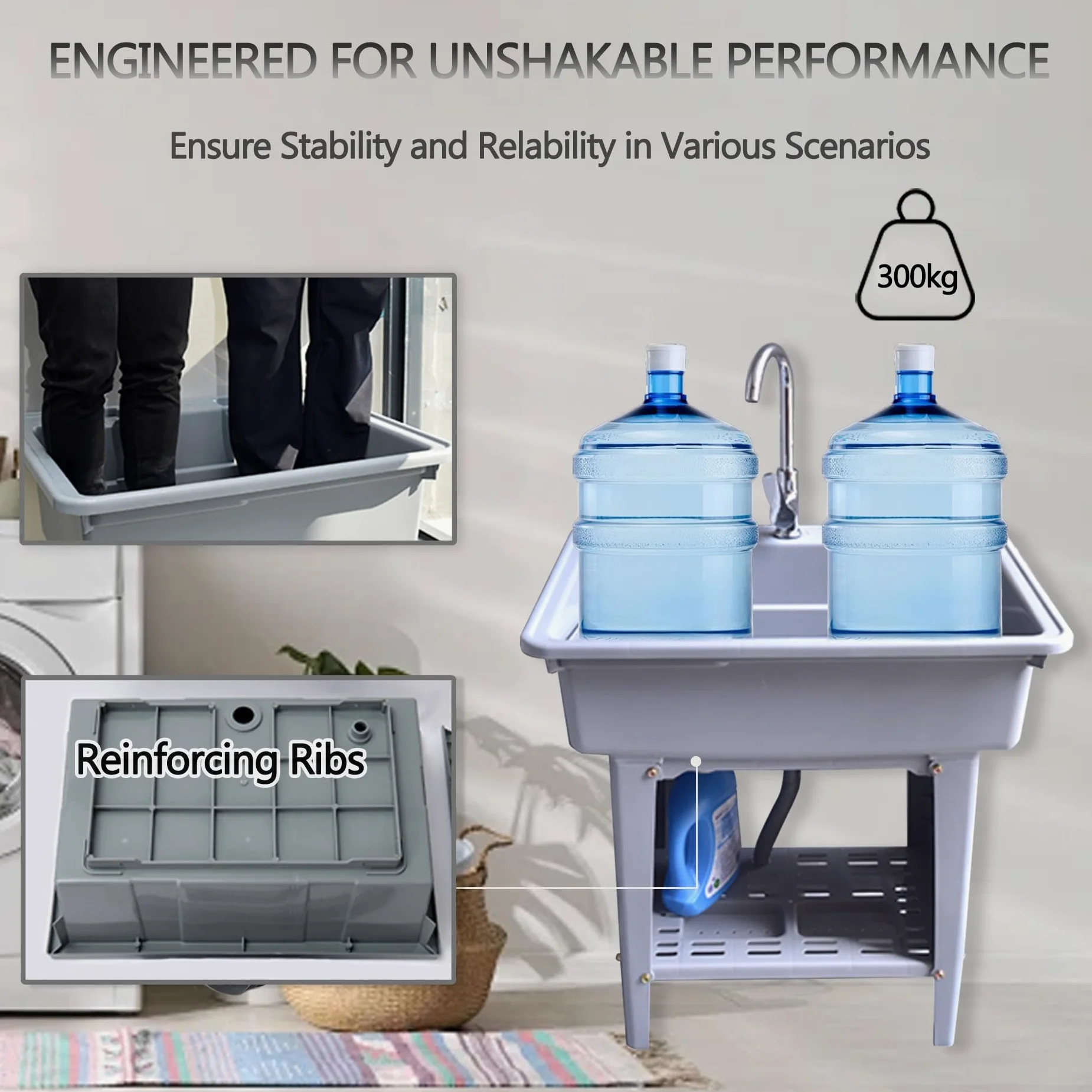 Lavatoio da Esterno in Plastica,Mobile Lavandino Biancheria Indipendent,Lavello Portatile con Asse per Il Lavato,Lavabo da Lavanderia,per Interno,Cucina,Garage,Giardino e Terrazza(Blauw)