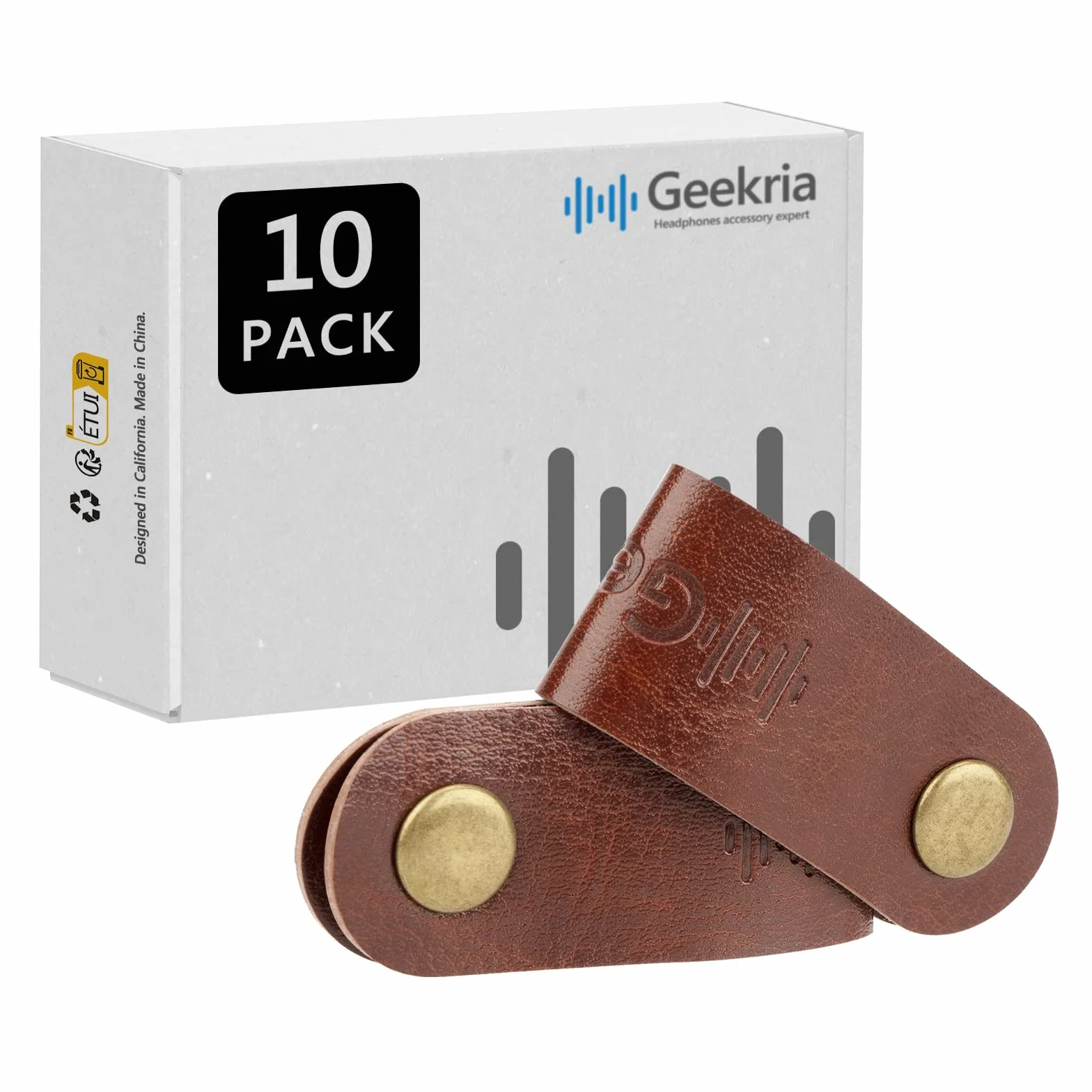 Geekria Organizzatore Cavo Avvolgicavo Fascetta per Cavo di Ricarica USB Clip per Cuffie Cinturino in Finta Pelle Fatta a Mano 10 Pezzi