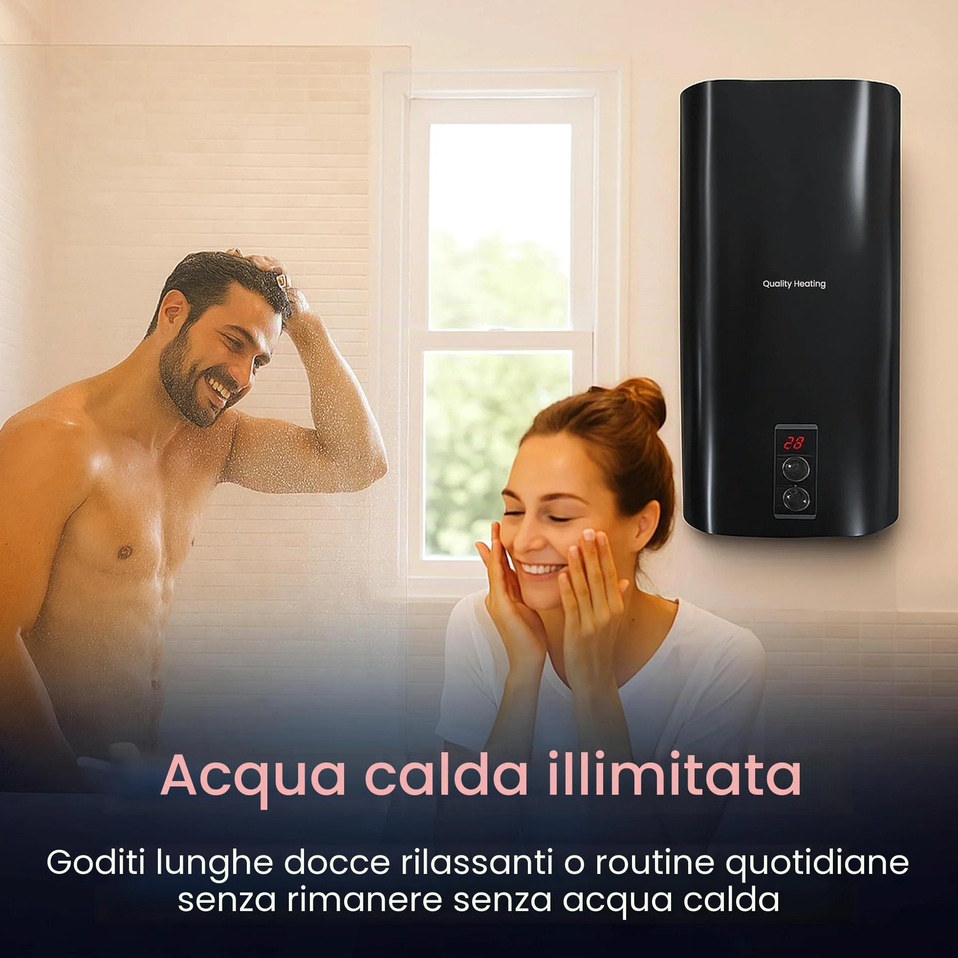scaldabagno elettrico 30 L, 1500 W, controllo digitale, valvola di sicurezza inclusa, installazione a parete, efficiente, boiler elettrico bianco