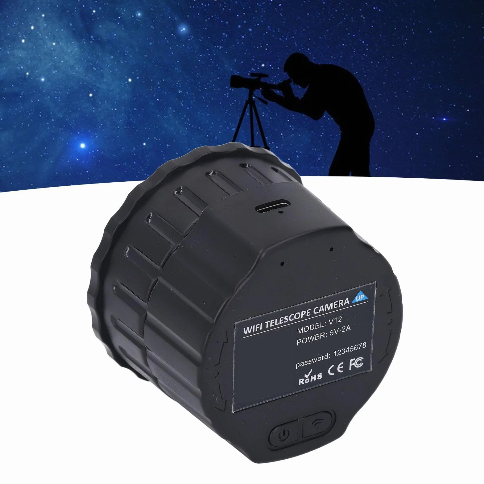 Telecamera WiFi, Oculare Elettronico Wireless, Registrazione Video 2K e Foto da 24 MP per Telescopi da 24 Mm-50 Mm, per Astrofotografia, Birdwatching (Nessuna memoria)