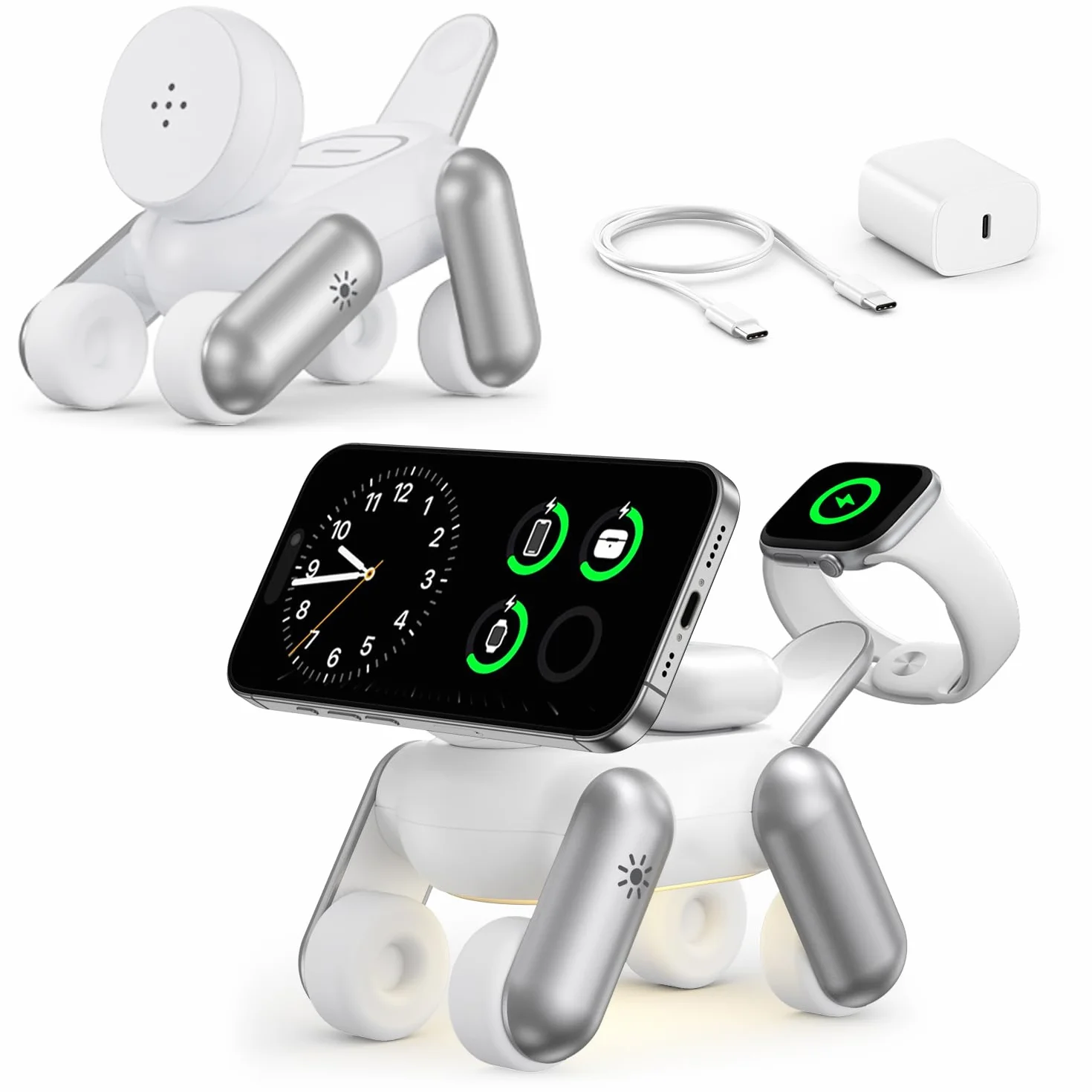 Stazione di Ricarica per Apple MagSafe 3 in 1 Wireless Caricatore per iPhone 17e Air 17 16 15 14 13 12 Serie, per Apple Watch Ultra/SE/11/10/9/8/7/6/5/4/3/2, per AirPods 2/3/Pro