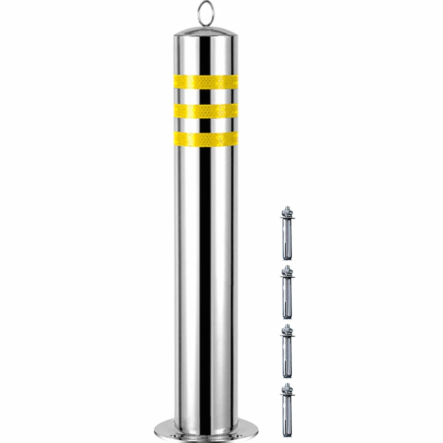 Generico Palo di Sicurezza per vialetto in Acciaio Inox Resistente - Dissuasore di parcheggio Rotondo con barriera Riflettente, Altezza 650/800 mm, dissuasori di Sicurezza durevoli per la Protezione