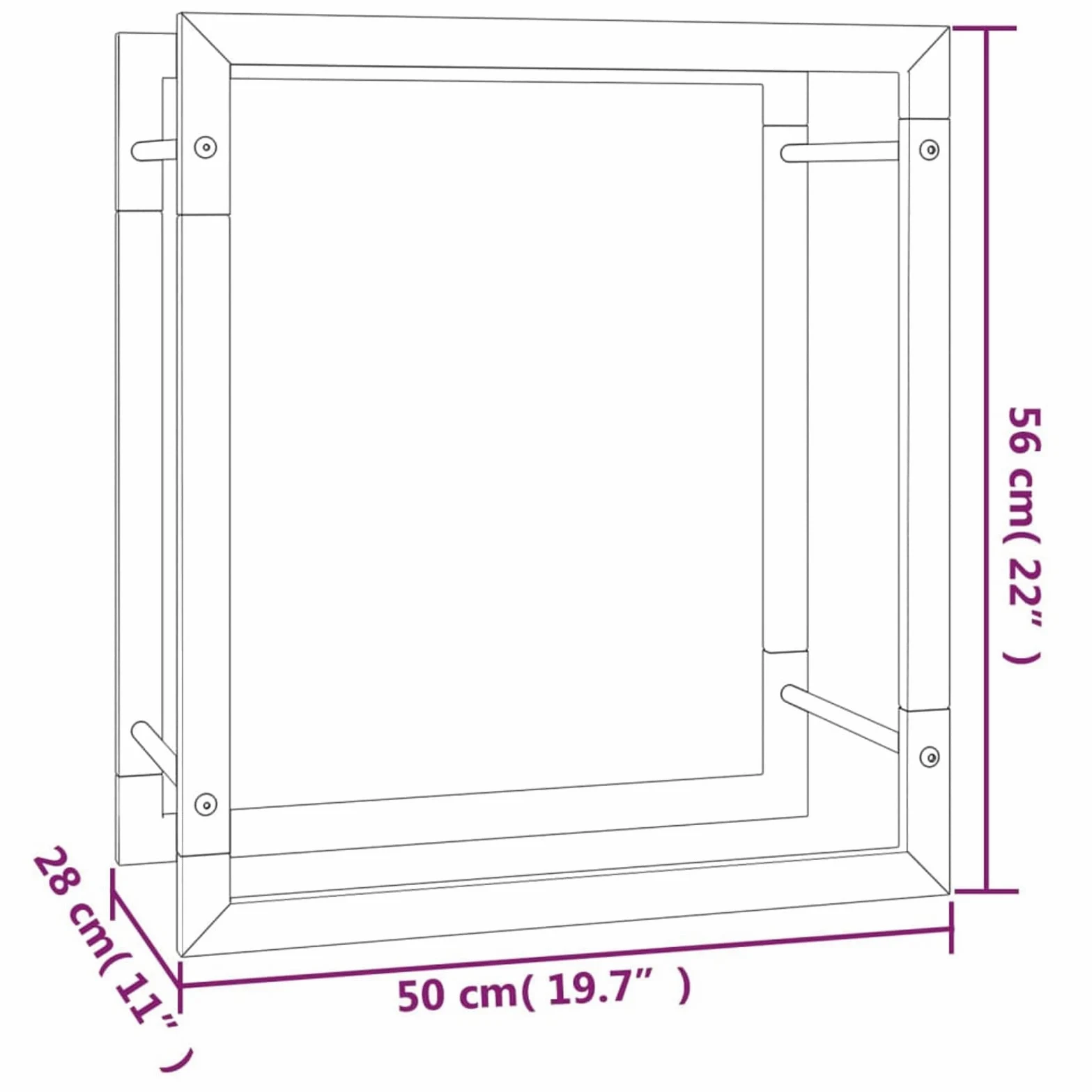 Homgoday Portalegna Nero Opaco 50x28x56 cm in Acciaio, Portalegna da Interno, Portalegna da Ardere, Porta Legna per Camino, Legnaia da Interno, Impilabile Stufa Ripiano Legno
