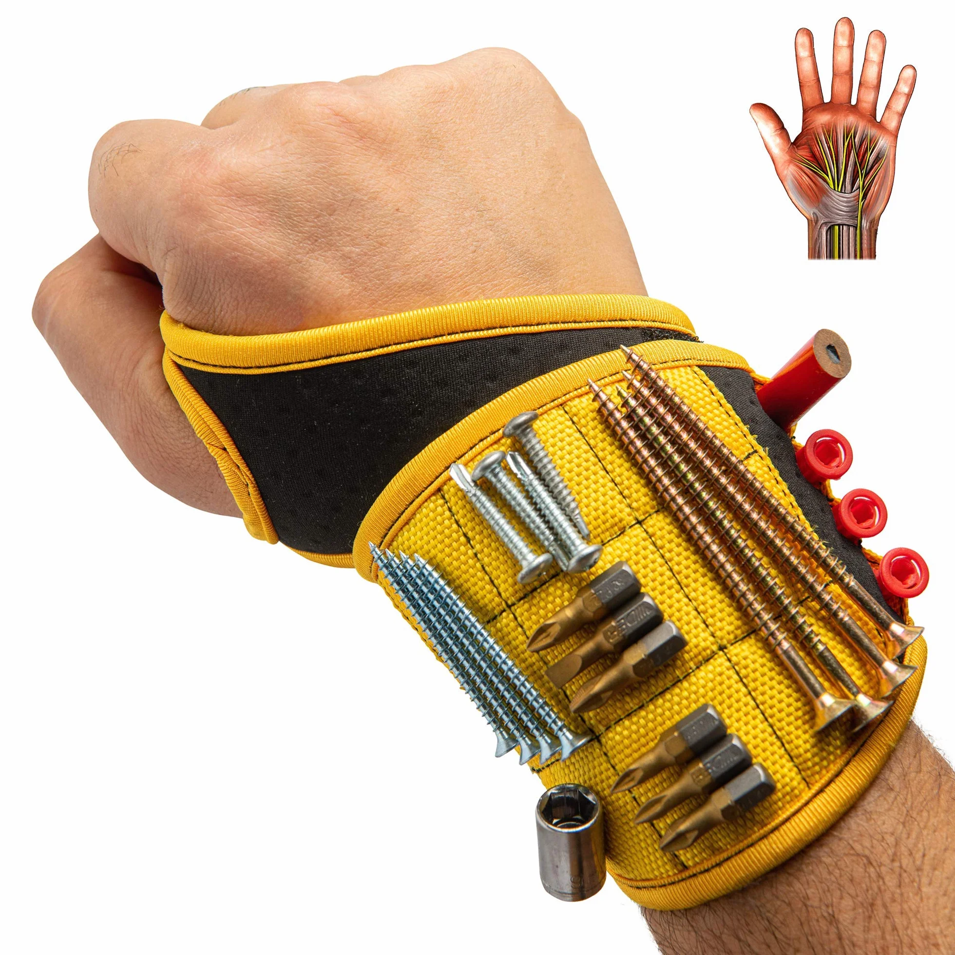 BINYATOOLS Braccialetto Magnetico con Magneti Super Potenti Tiene Viti Chiodi Punta del Trapano