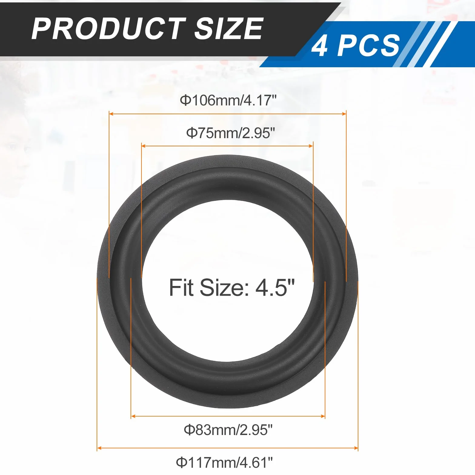 QUARKZMAN 4 Pezzi Anelli Di Gomma Per Altoparlante Da 4.5 Pollici 117x75mm (IDxOD) Anelli Per Subwoofer Forati Pezzi Di Ricambio Per Riparazione Altoparlanti O DIY, Nero