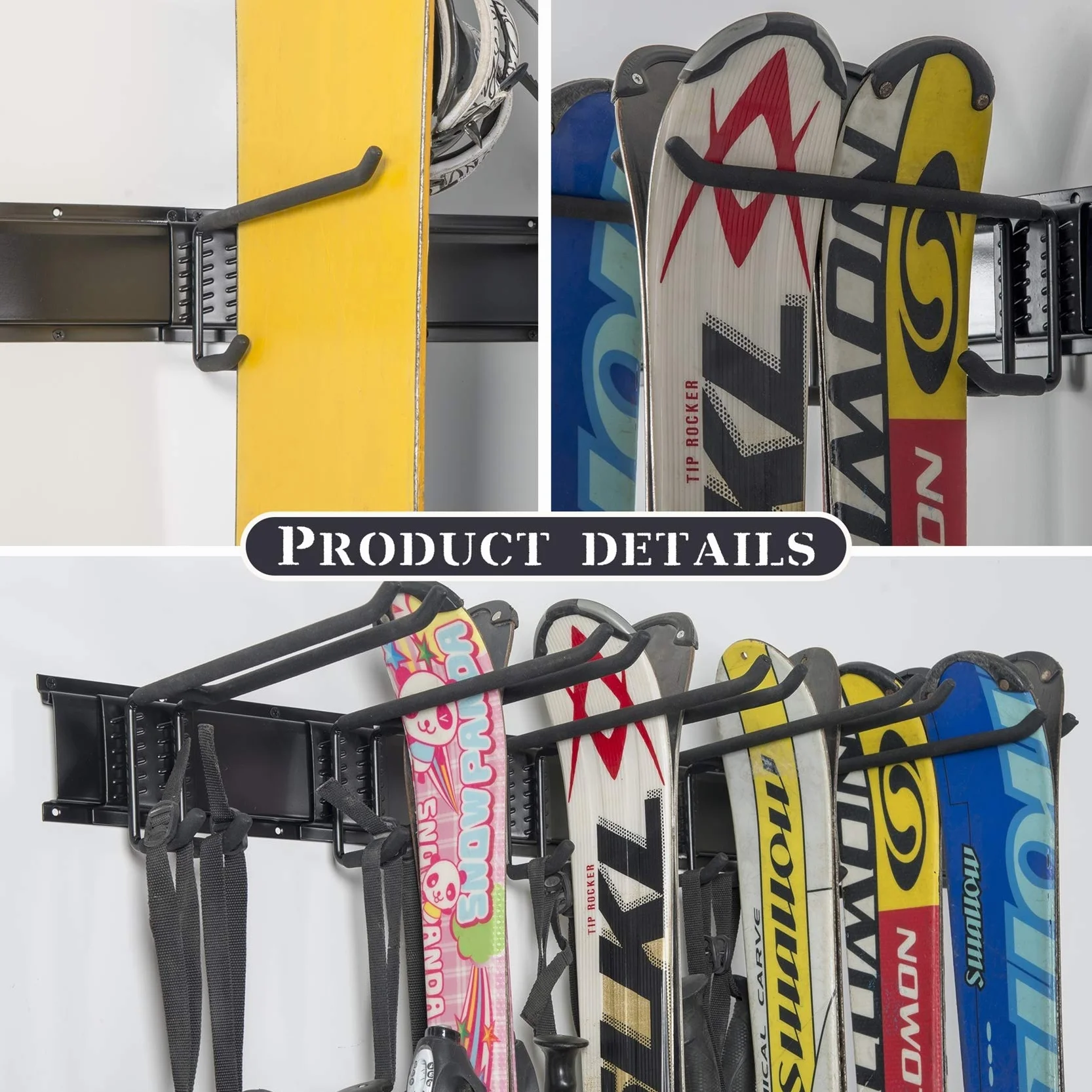 WALMANN Portasci da parete per garage, fino a 10 paia, supporti per sci e snowboard, 136 kg