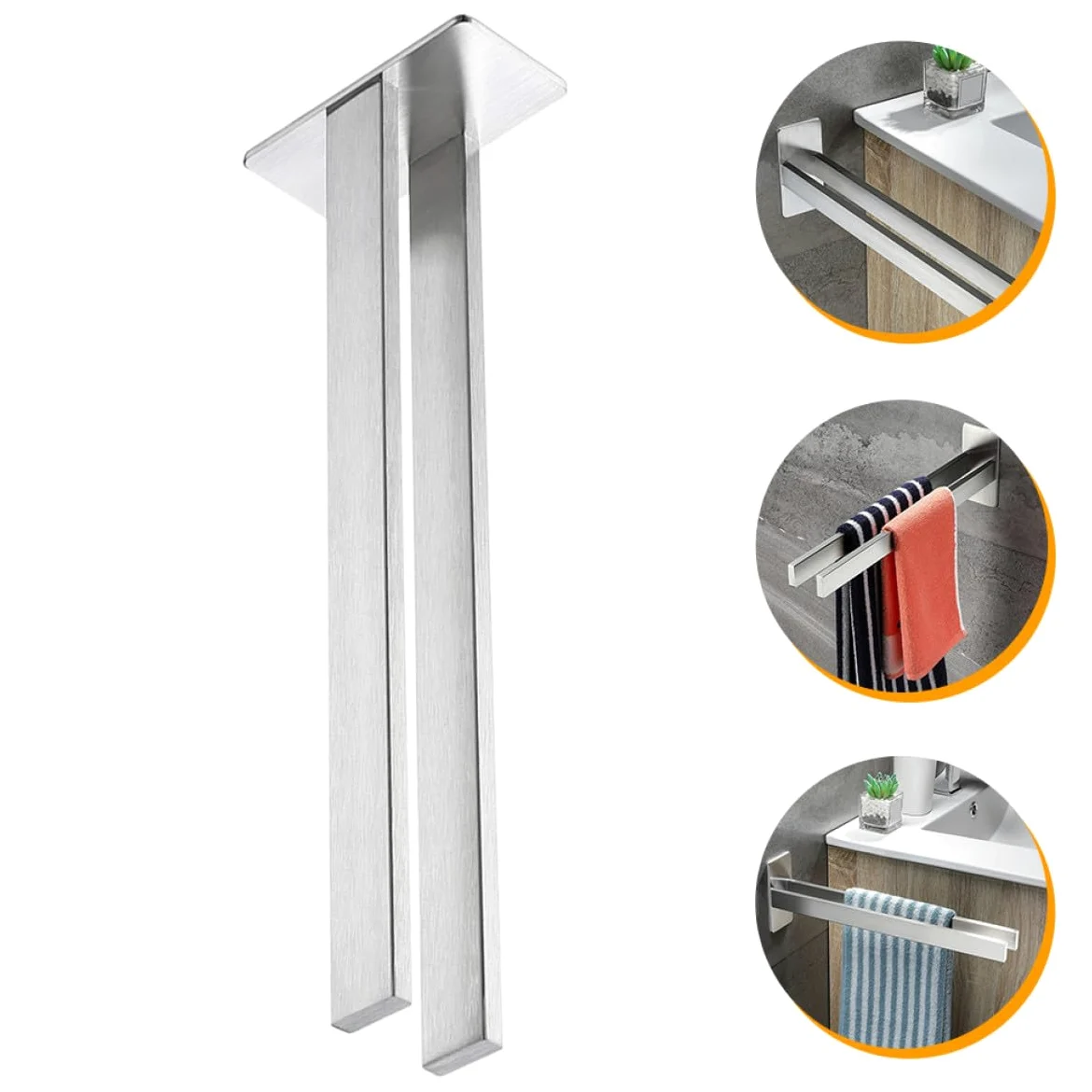 Portasciugamani da Bagno e Cucina in Acciaio Inox 304 Mensola da Parete Doppia senza Fori Portasciugamani Robusto da 39 CM per Bagno e Camera Installazione senza Danni