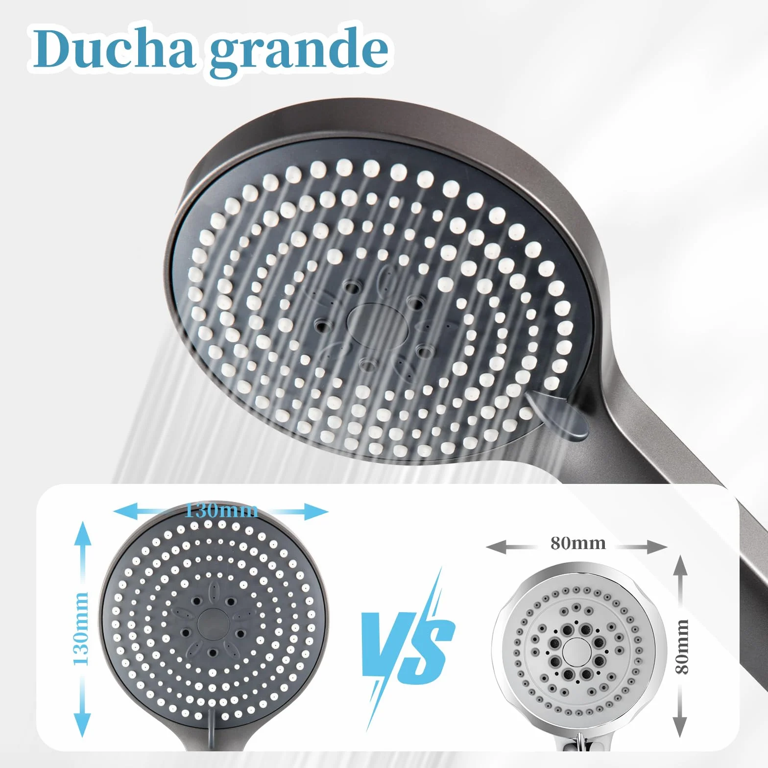 OFFO Soffione Doccia con Tubo,Flessibile da 1,6 m, con 6 Modalità Di Spruzzo,Soffione Doccia Grande con Tubo a Risparmio Idrico,Doccino per Doccia con Tubo a Mano per Il Bagno,Nero Cromo