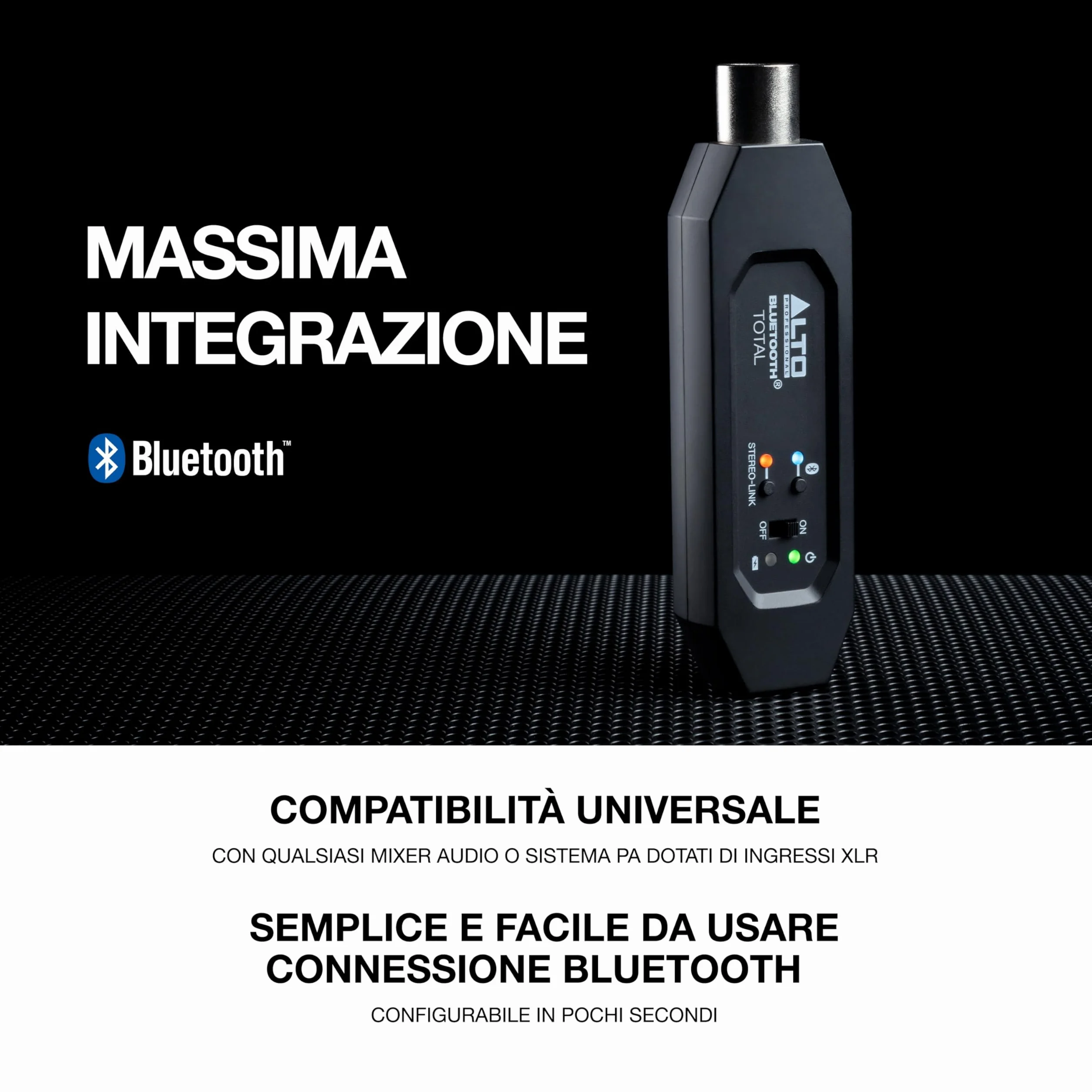 ALTO Bluetooth Total 2 - Ricevitore Stereo Bluetooth Ricaricabile Con Presa XLR per Mixer, Sistemi Audio e PA Attivi