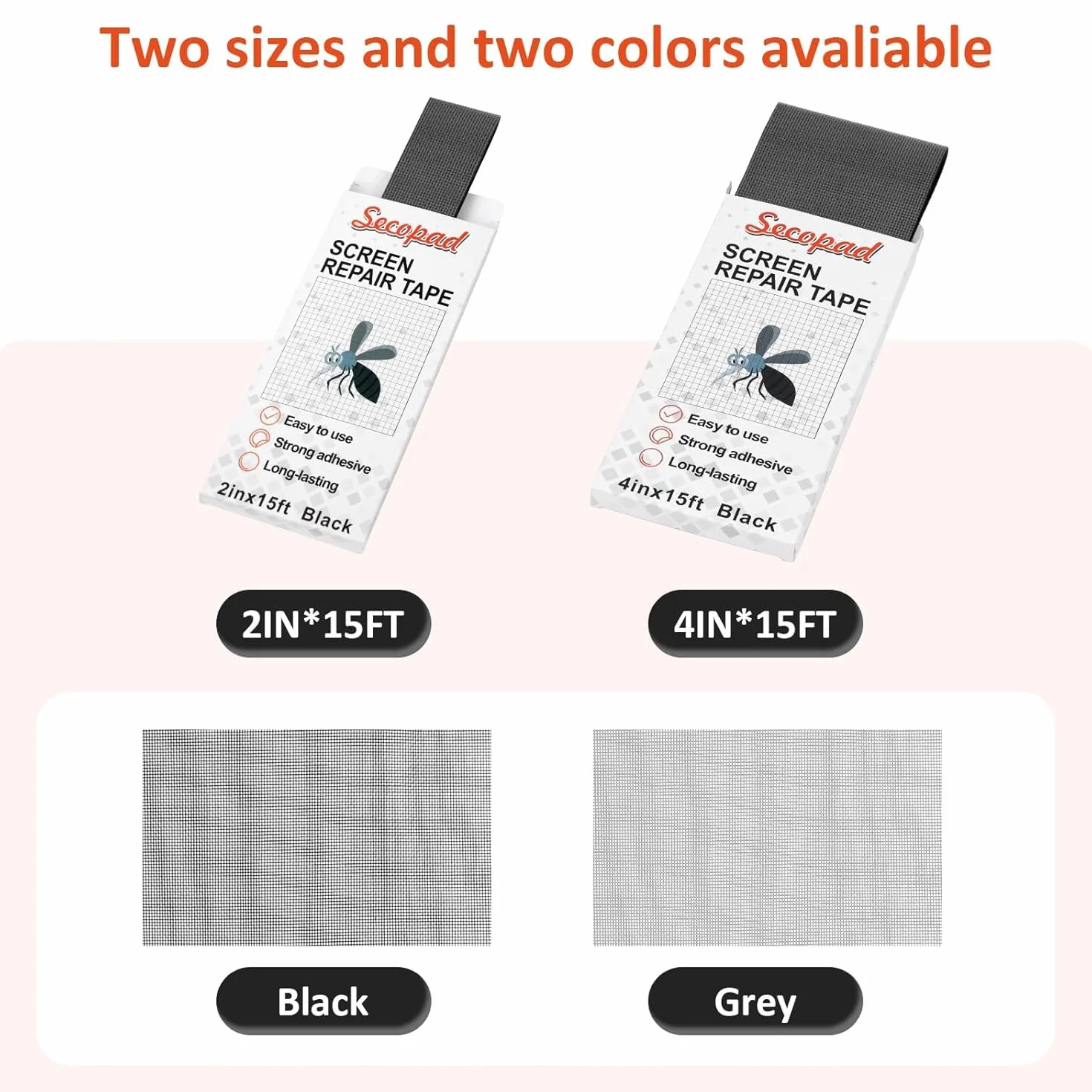 Nastro Adesivo per Zanzariere Secopad 10 cm x 4,5 m Fibra di Vetro Riparazione Grigio