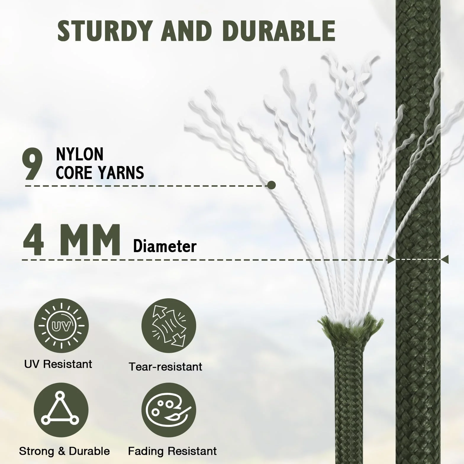 AiQInu Paracord 4mm, 30m Paracord 550 Nylon Corde Paracadutismo 9 Fili Rope, Corda Nylon 250kg Portata, Cordino Resistente per Escursionismo, Campeggio e Fai da Te, Verde Militare