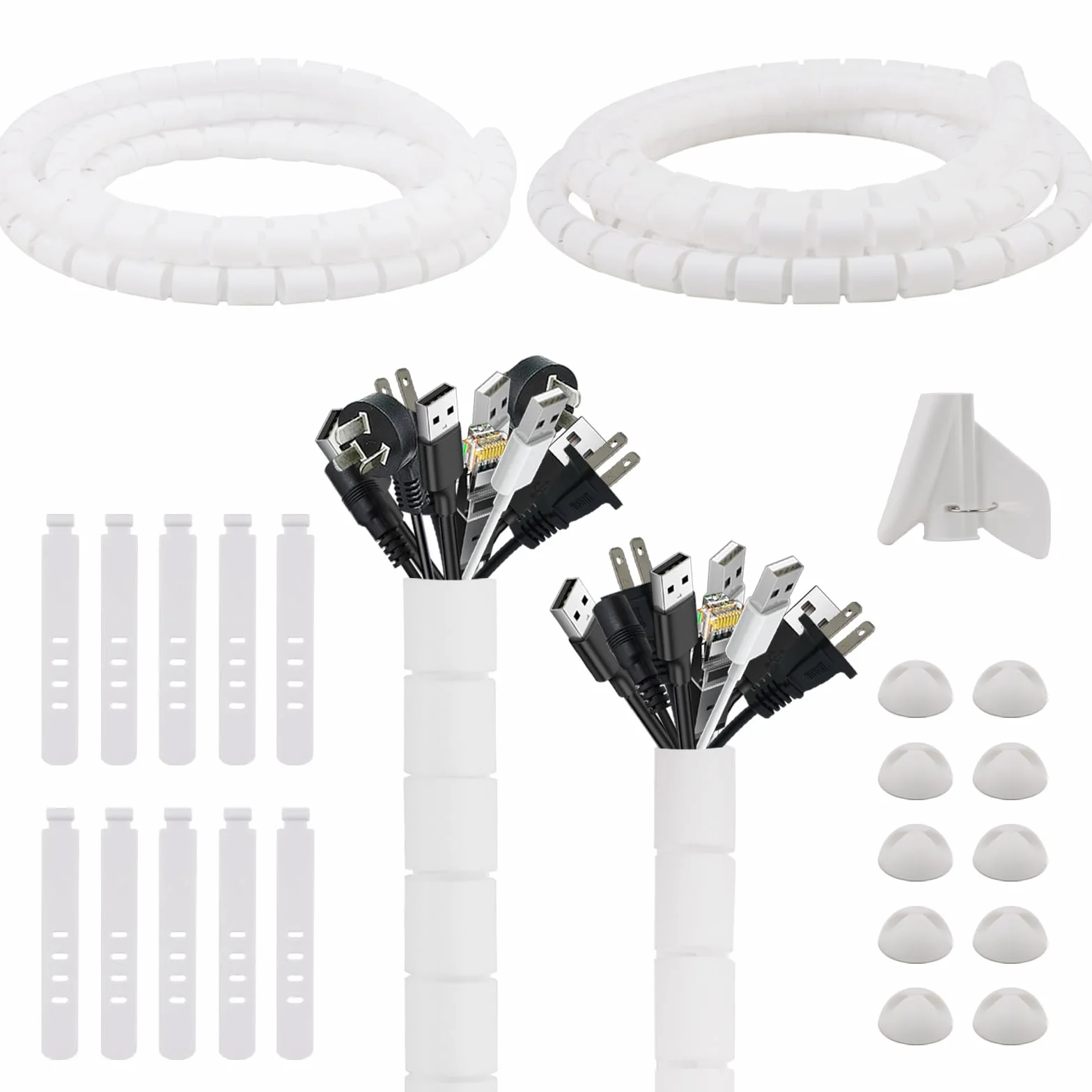 Avvolgicavo a spirale 3m, Raccoglicavi Spiralato, Guaina Cavi 22mm/28mm, Guidafilo, Bianco