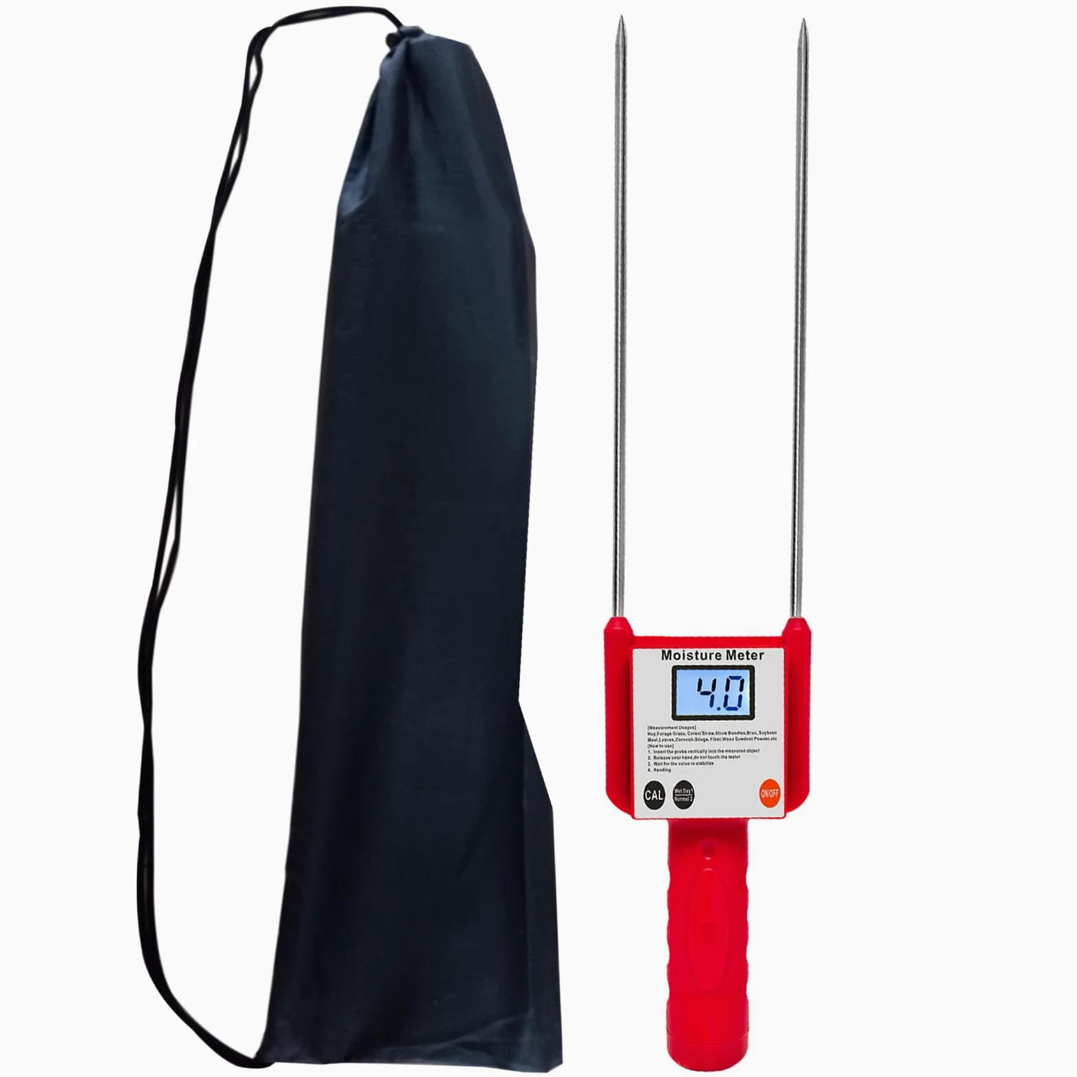 Misuratore di umidità, Misuratore di umidità portatile del fieno 3-80% for paglia cereali, crusca, erba foraggera, Leymus chinensis, bambù imperatore, test a fibra