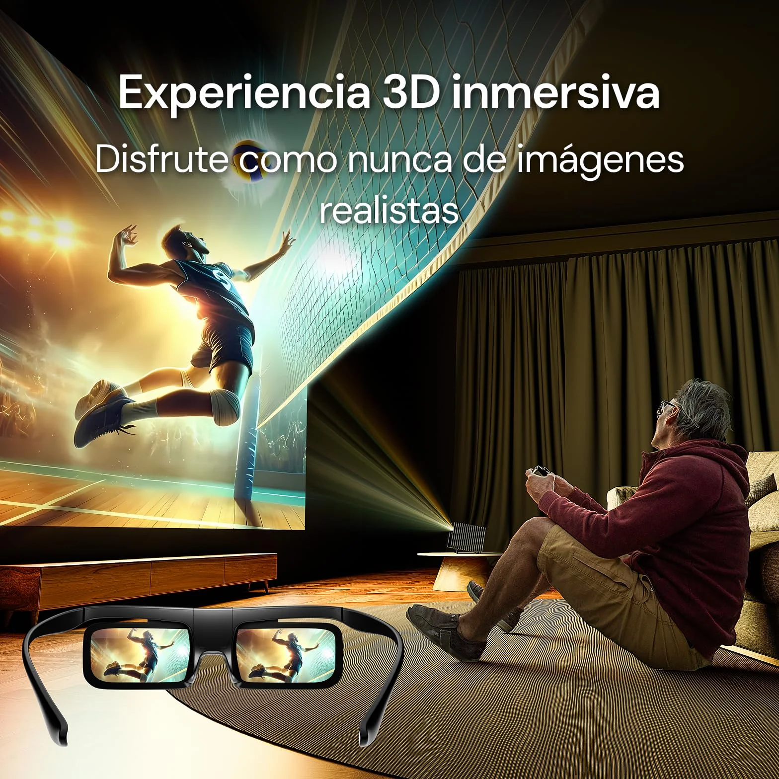 Valerion Occhiali DLP Link 3D, compatibili con i proiettori DLP-Link 3D - Occhiali ricaricabili con otturatore attivo (nero 1PCS)