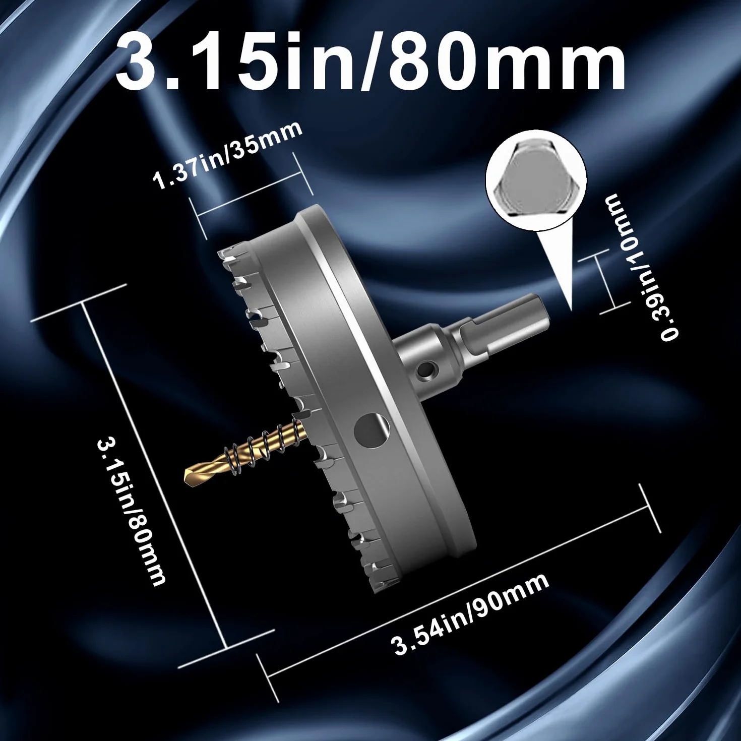 Trapano a Corona 80mm Carburo di Tungsteno TCT 3 Taglienti per Acciaio Inox Metallo