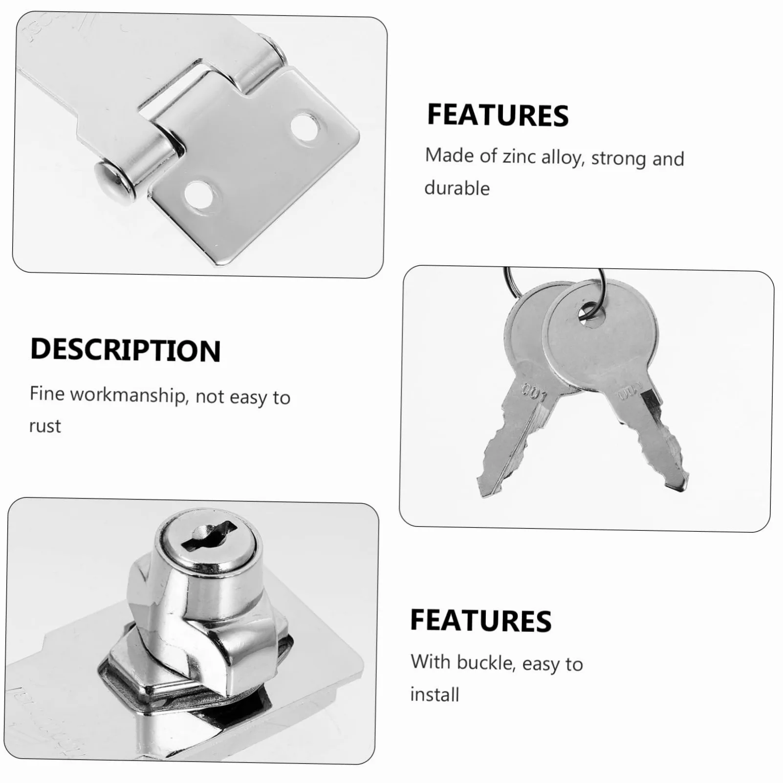 Uonlytech 3sets Serratura Scorrimento Di Chiusura Sicura Per Porte e Armadietti Design Leggero e Facile Installazione Con Due Chiavi Resistente Alla Corrosione
