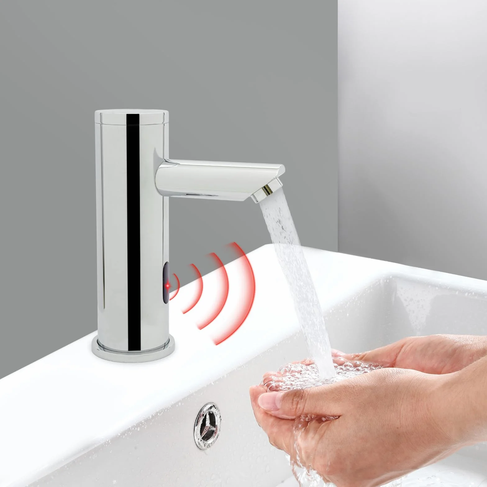 Rubinetto automatico a infrarossi in ottone e acciaio inox, altezza 18,1 cm, a batteria