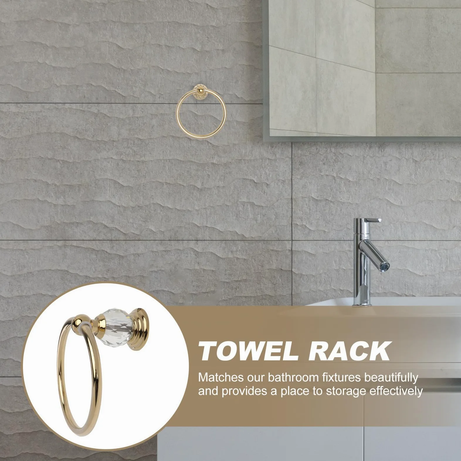 Portasciugamani Anello Dorato in Acciaio Inox Resistente alla Corrosione, Gancio Portasciugamani Rotondo da Bagno Design Chiusura Sicuro, per Bagno, Cucina e Camera da Letto
