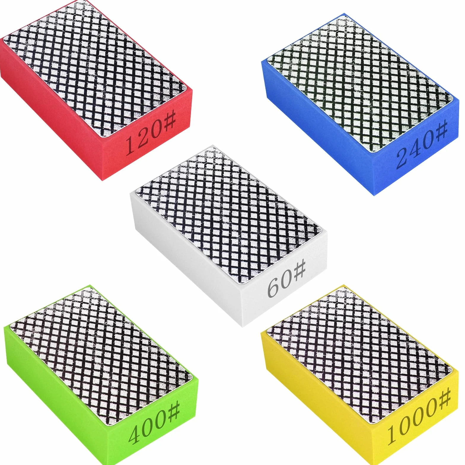 Diamantati Blocchi Abrasivi 5 Pezzi Mano Levigatura Pad Grana 60-1000 per Piastrelle Cemento Vetro Marmo