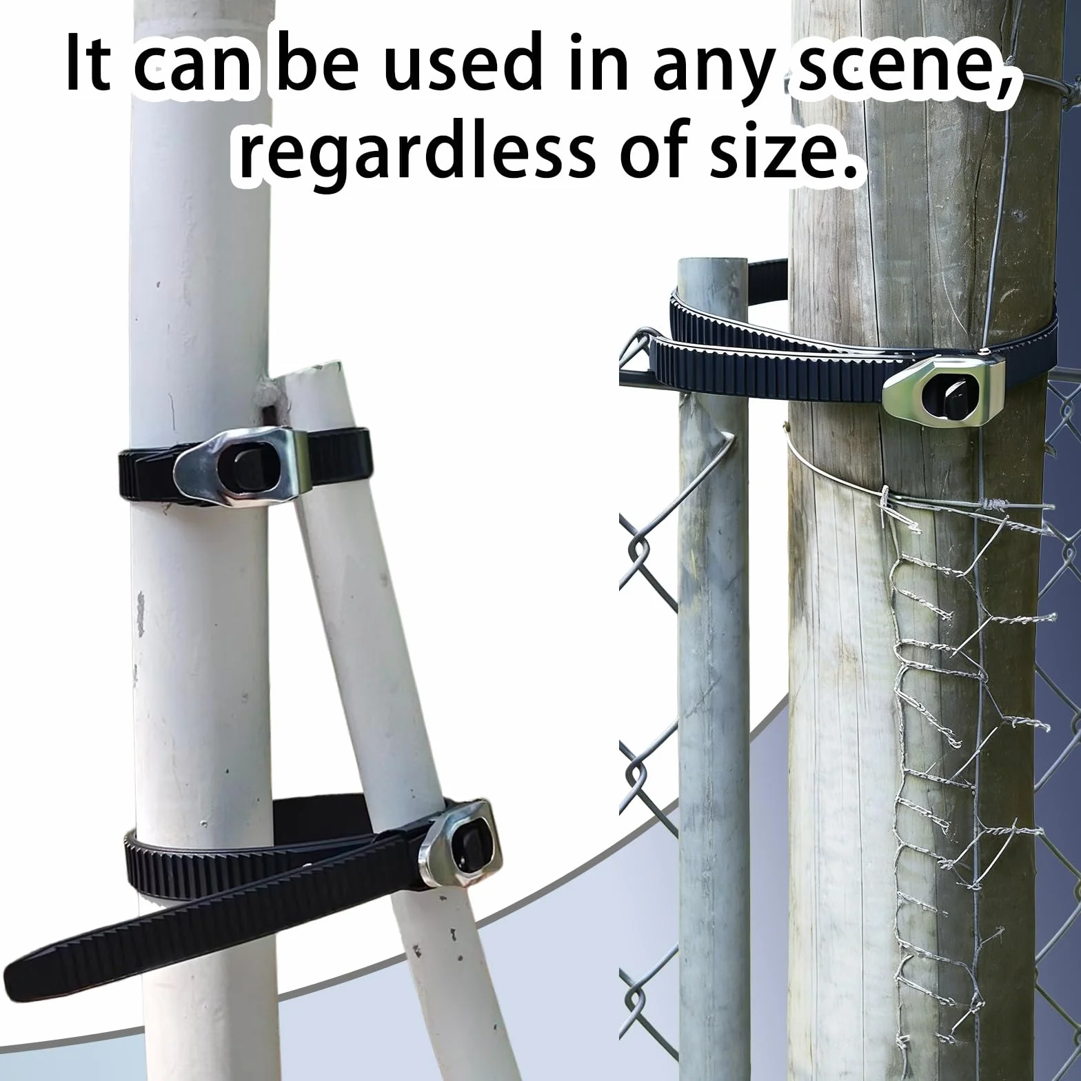Heavy-Duty Ratchet Zip Ties, 20 Inch Reusable Stainless Steel Buckle Tie-Down Straps, Adjustable Connectable for Fencing Poles Pipes Roof Racks (6pc)