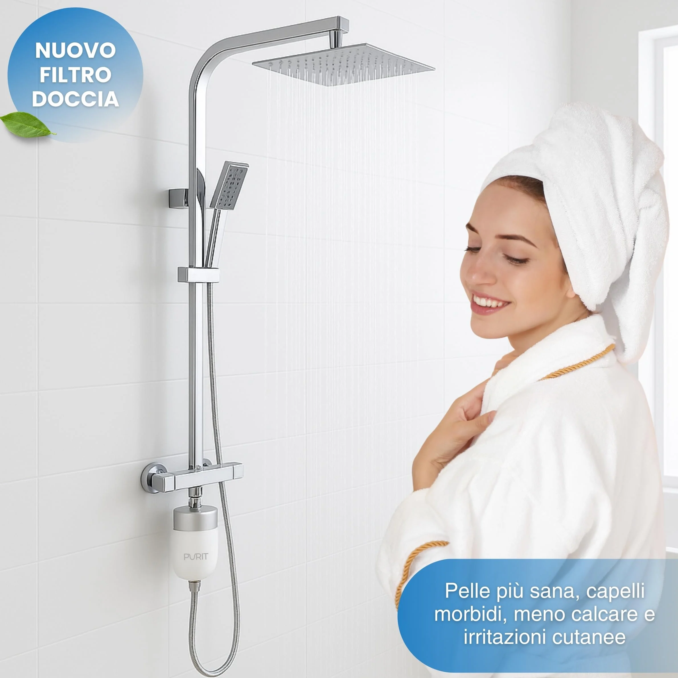 Purit Filtro Doccia Anticalcare - Compatibilità Universale - Filtra il 99,99% delle Impurità - Ideale per Pelli e Capelli Delicati