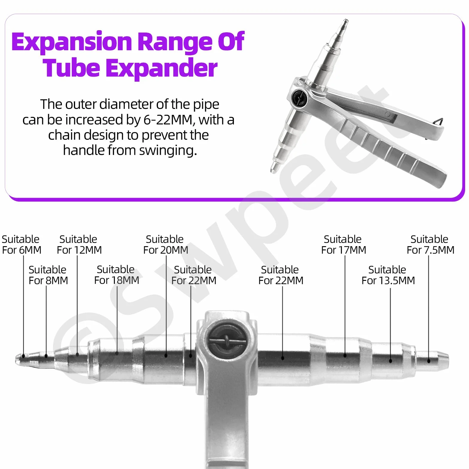 Swpeet 7Pcs Tubo di Rame Tubo Expander Strumento con 1/4 '' 3/8 '' 1/2 '' 5/8 '' 3/4 '' 7/8 '' Expander Drill Bit Assortimento Kit di Espansione Strumento di Refrigerazione Strumenti di Rame Tubo