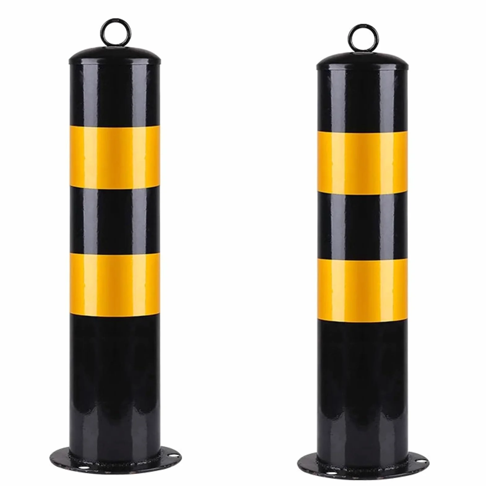 Generico Dissuasori di Sicurezza Stradale in Acciaio da 50 cm - Confezione da 2 Barriere di parcheggio Nere con Nastro Riflettente per Alta visibilità e Protezione - Blocca-Strada Esterni Resistenti