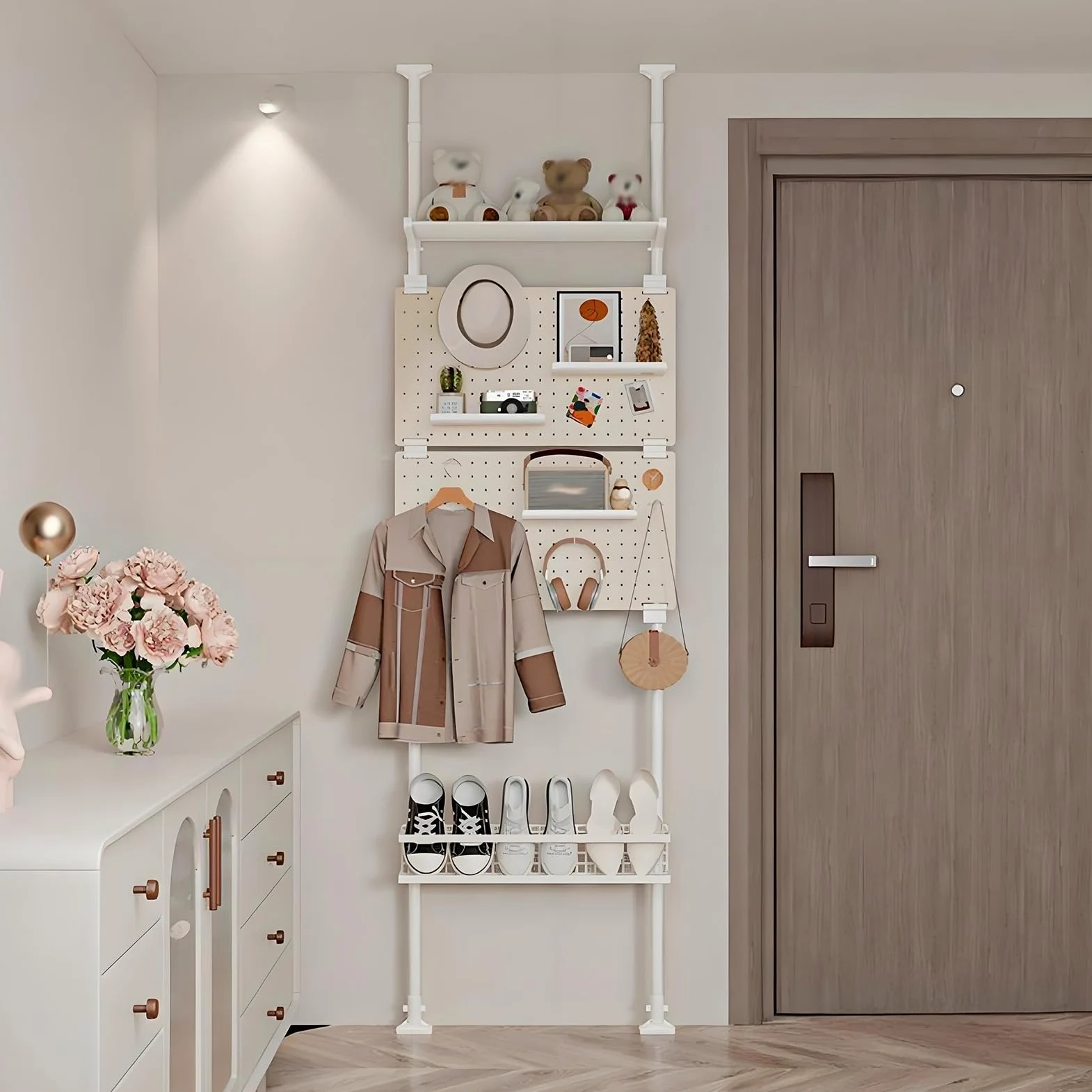 Generico Pannelli Organizer da Parete forati. Organizer da Parete Forato con Regolazione in Altezza, Accessori Inclusi per Camera da Letto, Studio, Soggiorno, Cucina, Balcone, Ufficio (57 cm/22,4 pol