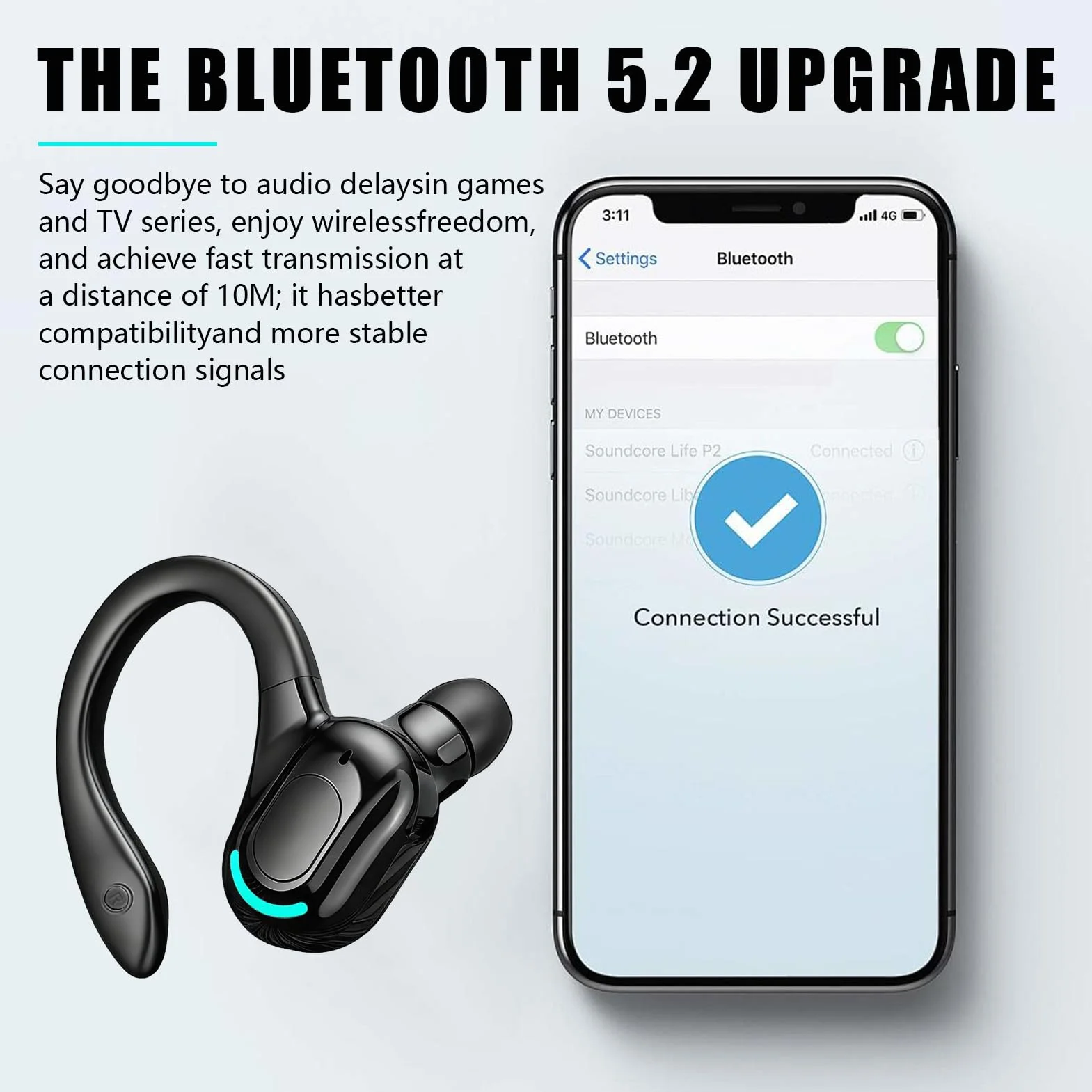 Auricolare mono Bluetooth wireless, durata della batteria di 20 ore, kit vivavoce V5.2 con microfono con cancellazione del rumore per Android, PC, ufficio, sport, auricolare rotante a 360°