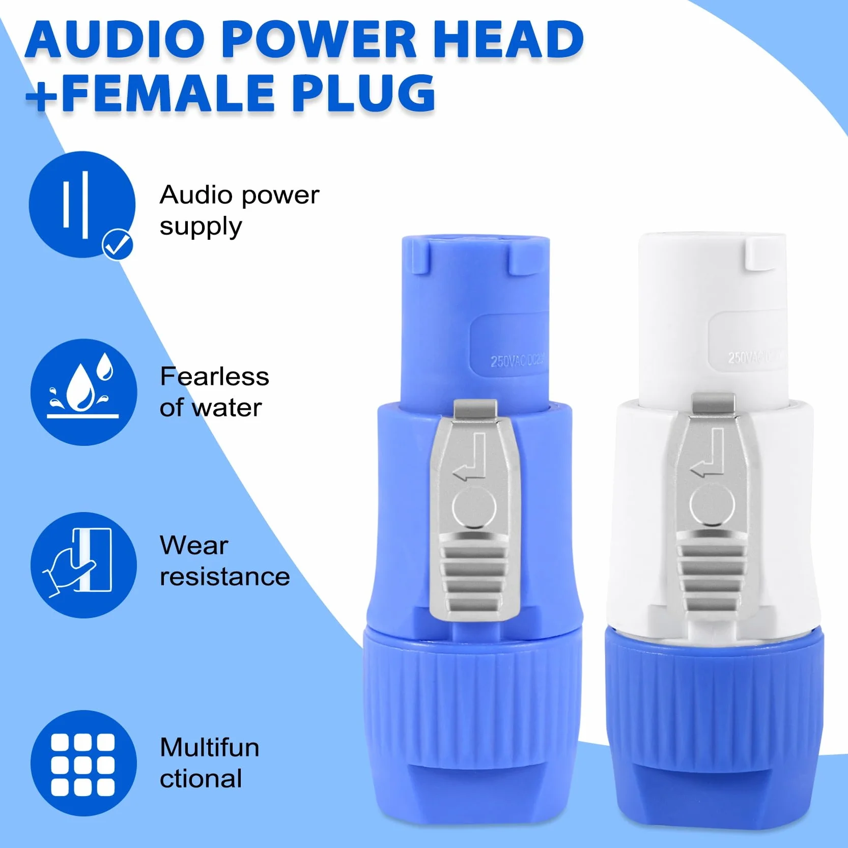 Set di 10 adattatori audio NAC3FCA + NAC3MPA-1 PowerCon - Connessioni professionali a 3 per amplificatore e mixer (+ blu)