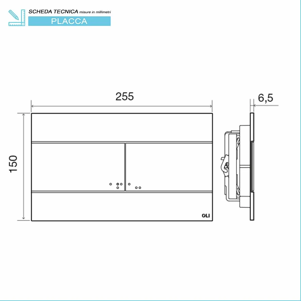 Placca dual cassetta wc Oli74 Plus, doppio scarico, slim nero Matt