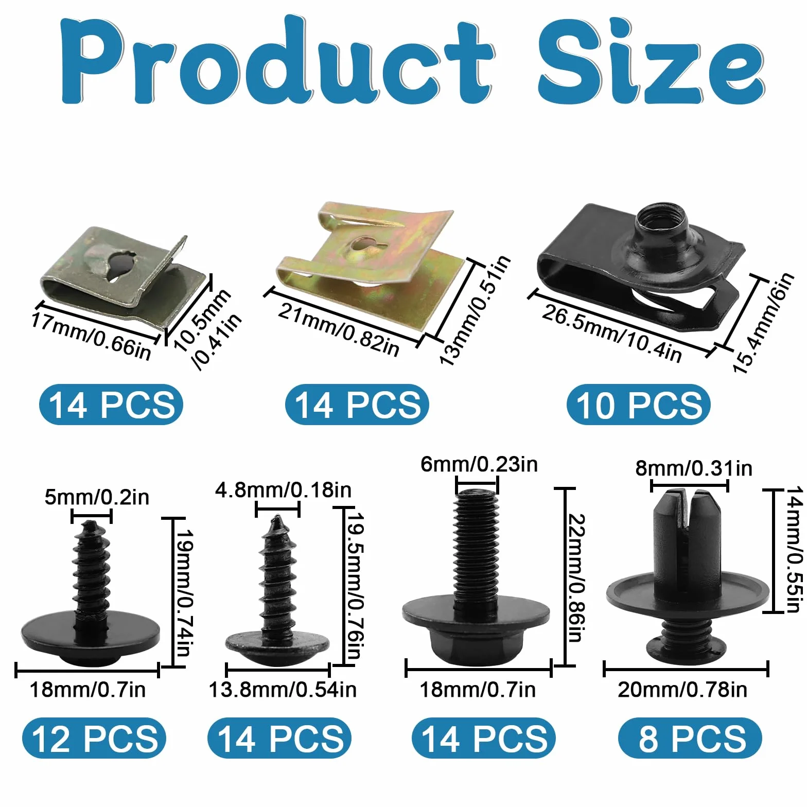 Mumjooyi 86 pezzi Set di Viti per Carrozzeria Kit Assortimento U-Clips Fissaggio Metallo