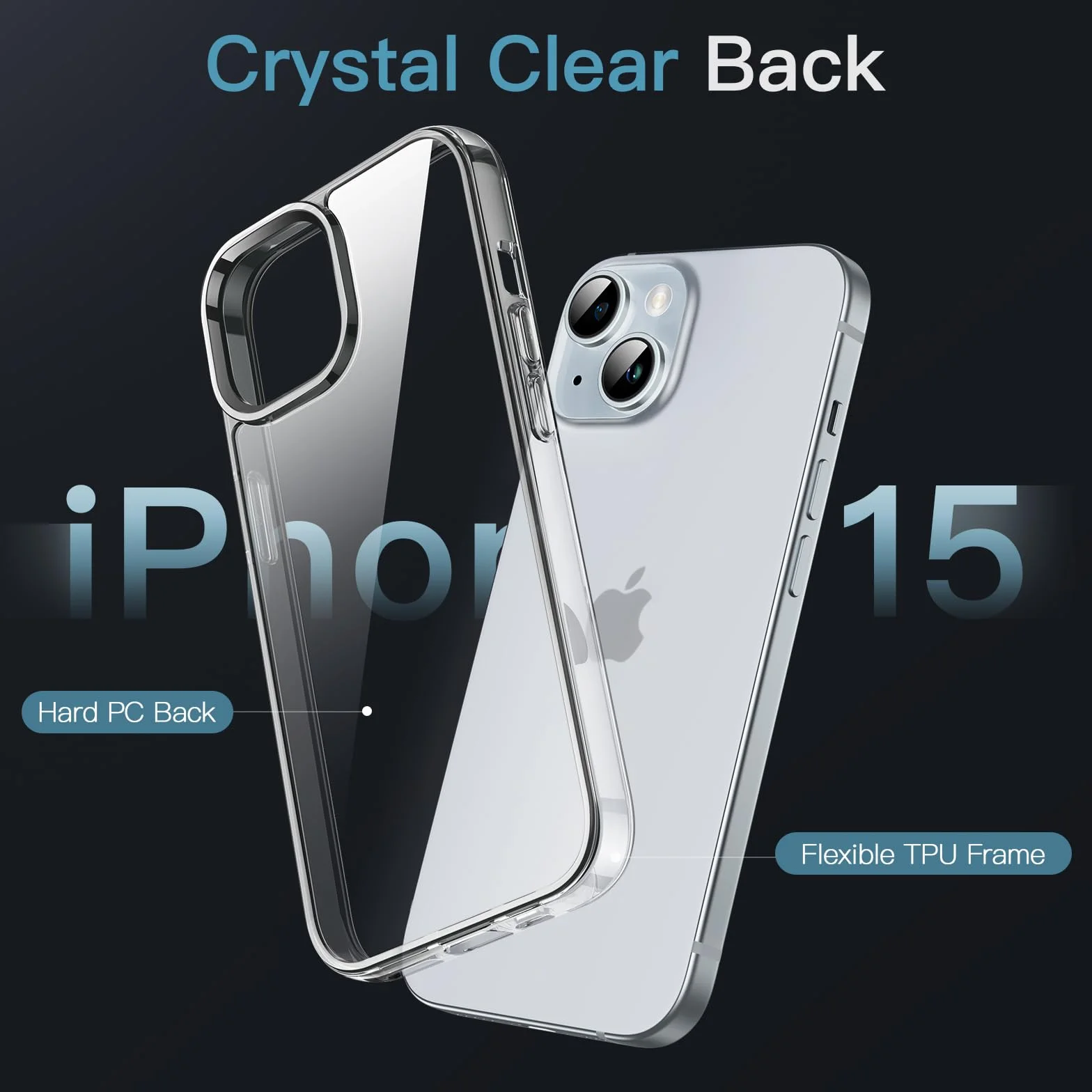 JETech Cover per iPhone 15 6,1 Pollici, Anti Ingiallimento Custodia con Antiurto, Anti-Graffio e Retro Trasparente (Trasparente)