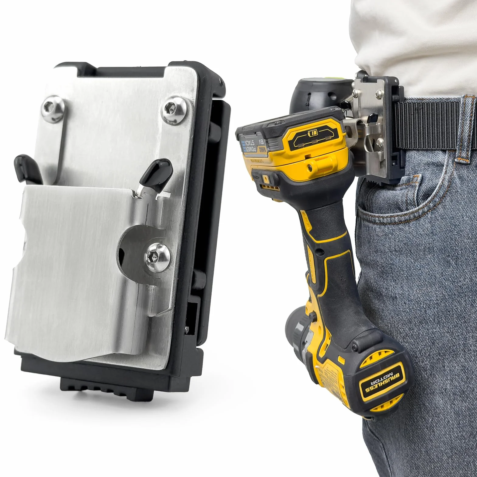 Porta Attrezzi da Cintura in Acciaio Inossidabile 304, Supporto Clip-on per Trapani Senza Fili e Avvitatori