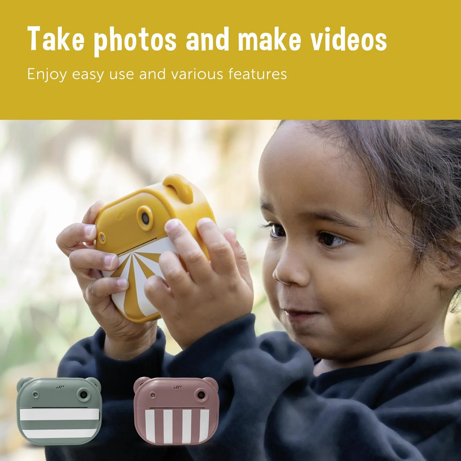 ZAZU Fotocamera digitale istantanea per bambini, foto ad alta risoluzione da 48 MP, display a colori da 2", video Full HD 1080P, stampa termica senza inchiostro, batteria ricaricabile, con 2 rulli di