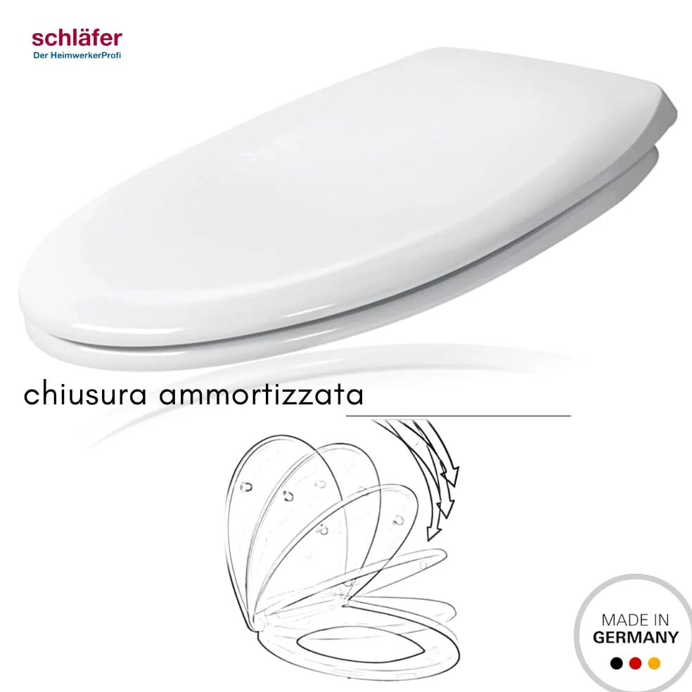 Schläfer 4637201 | Sedile Copriwater Soft Close ammortizzata Fissaggio Rimovibile Take Off Sedile Wc Universale in Duroplast Bianco funzione Quick Release, Mod. Monza