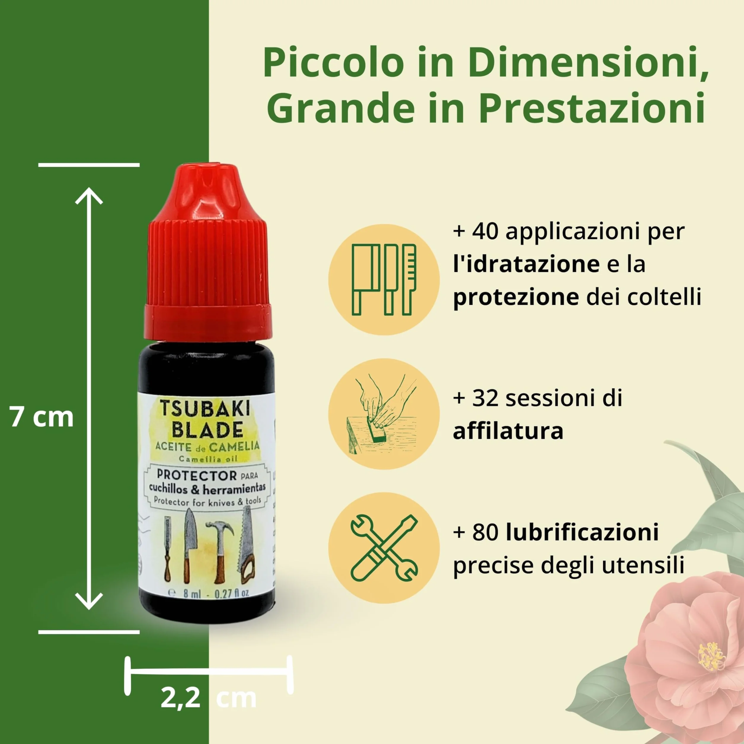 Tsubaki Olio di Camellia per Coltelli e Strumenti Protettore Antiossidante Lubrificante Naturale 100% Puro