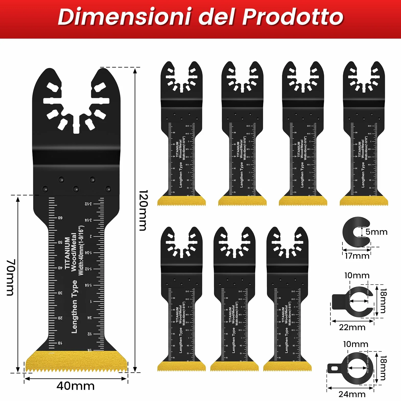 8Pezzi Titanio Lame Utensile Multifunzione Accessori per Utensili Oscillanti Lame Multifunzione Compatibili con DeW Makita Rockwell Bosch Milwaukee (8pz Extra-lungo)