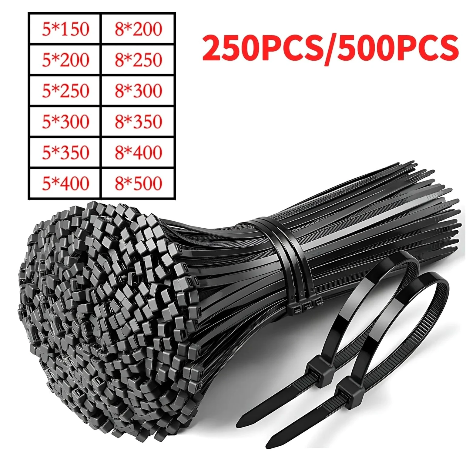 Sgancio Rapido Fascette stringicavo in nylon autobloccanti ad alta resistenza, resistenti alle intemperie for uso domestico, elettrico e industriale(8x500mm)