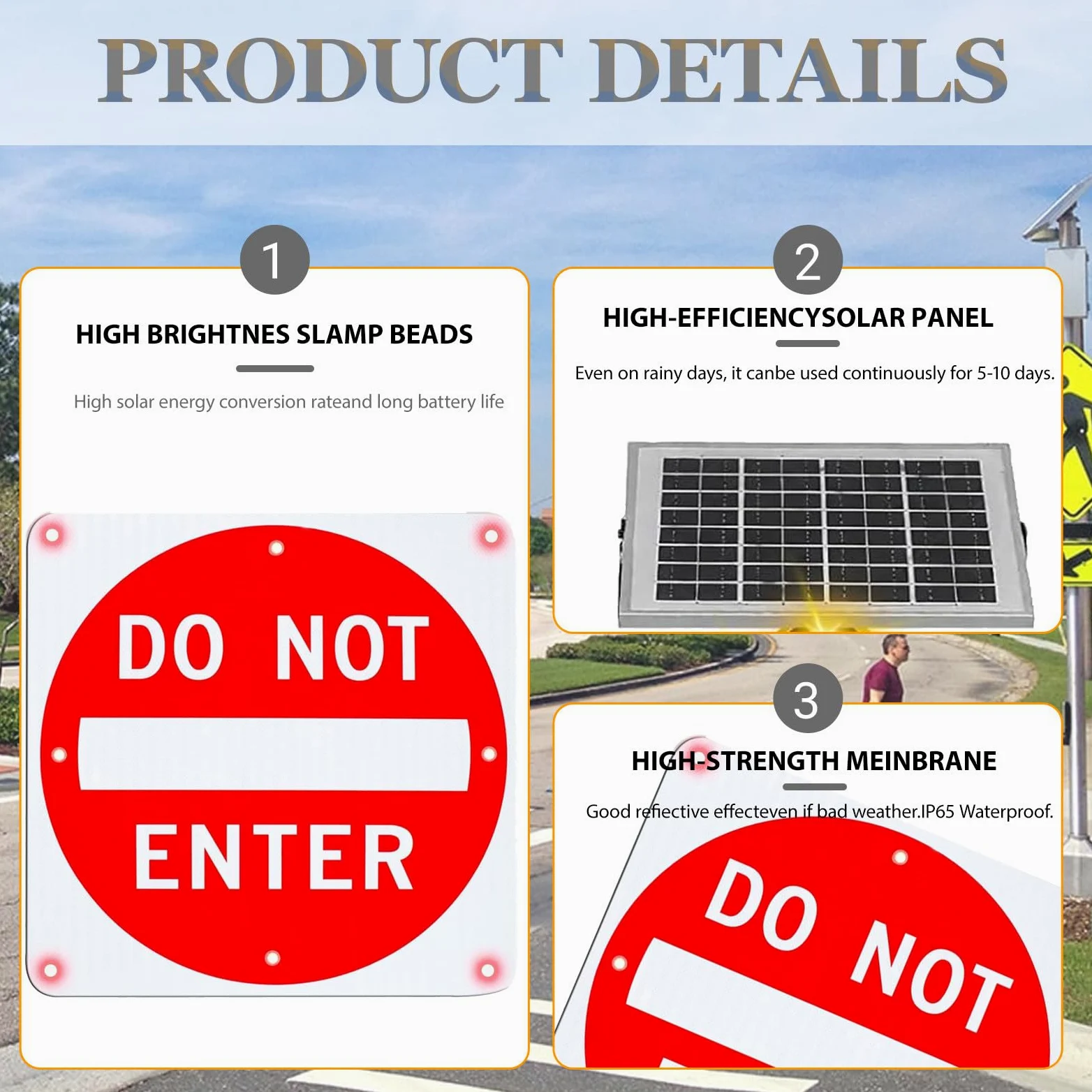 Segnale di divieto di Accesso Solare, Segnale di divieto di Accesso Stradale Lampeggiante a LED, Segnale di divieto di Accesso in Alluminio IP65 Resistente alle intemperie 24in