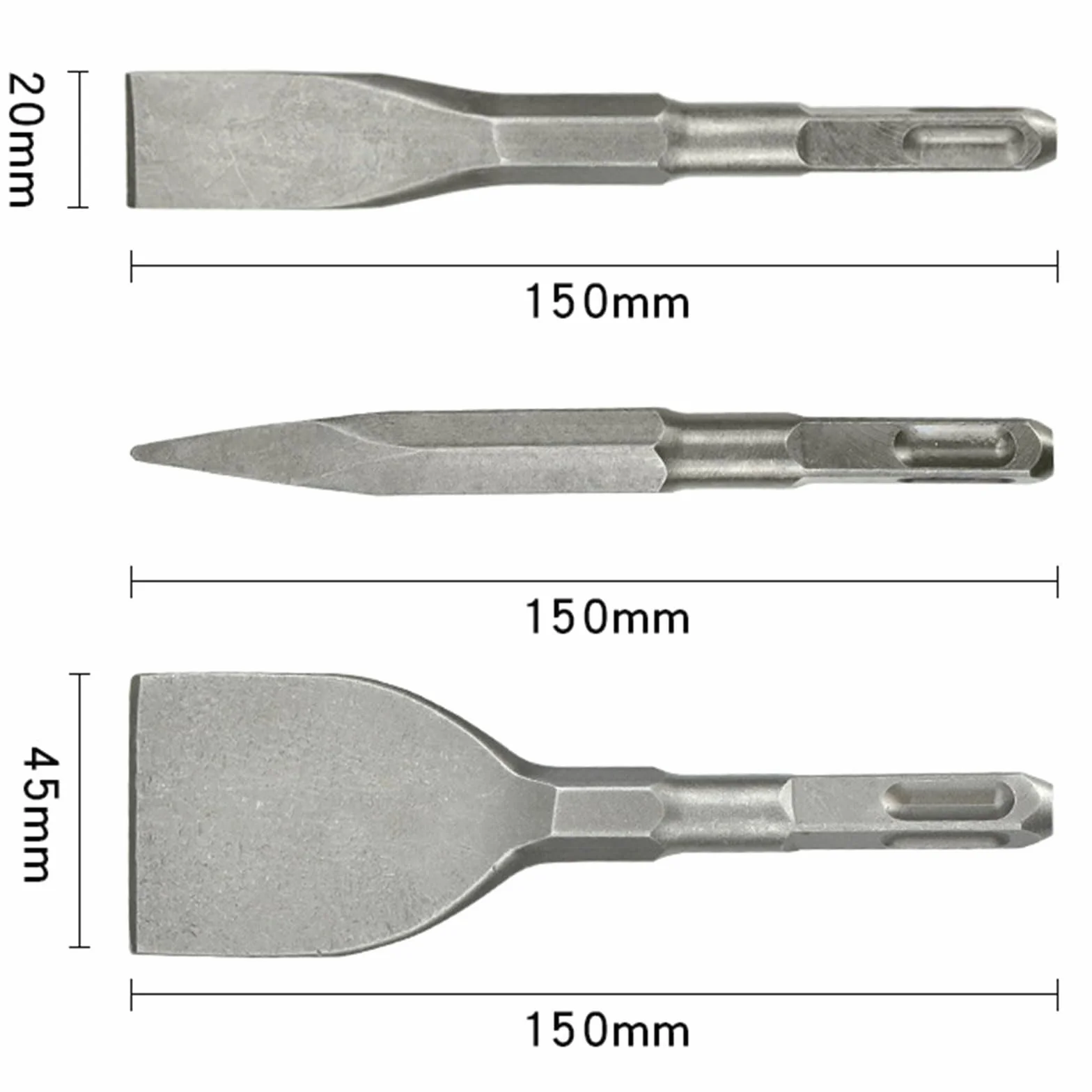 Scalpello Spatola Piatto a Punta 3PCS per Trapano a Percussione Calcestruzzo Pietra