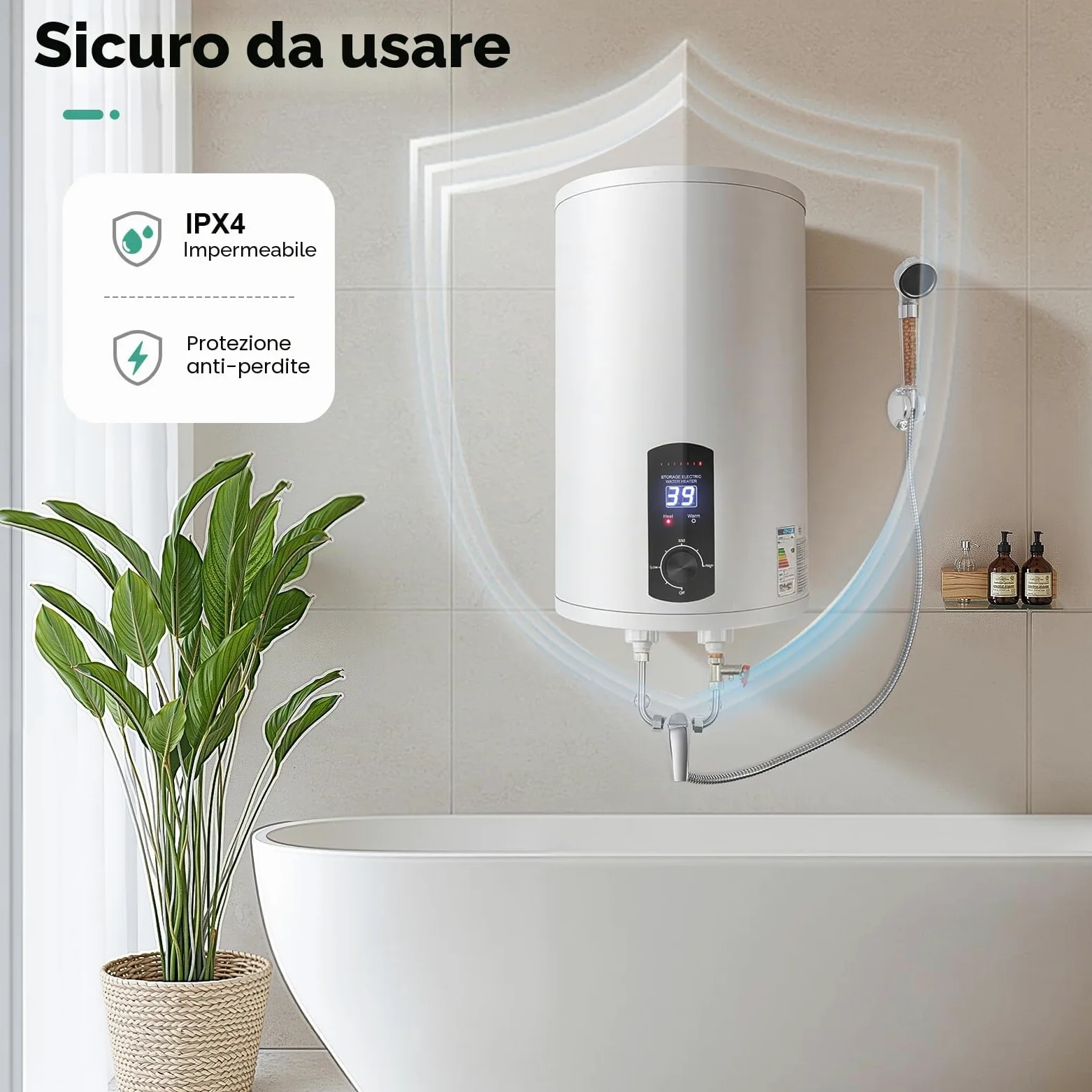 Caldaia elettrica da 30 l, 2000 W, 220 V, da appendere, a risparmio energetico, scaldabagno, contenitore smaltato, schermo LED