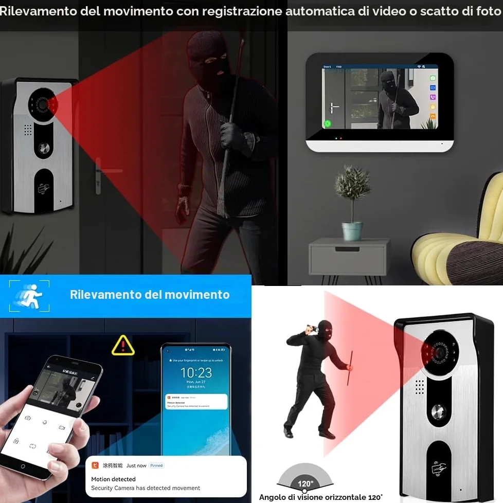 Sistema di Videocitofono Cablato LCD TFT da 7 '' Monitor per Interni WiFi Tuya 1080P Camera Motion Detection Visione Notturna Audio a 2